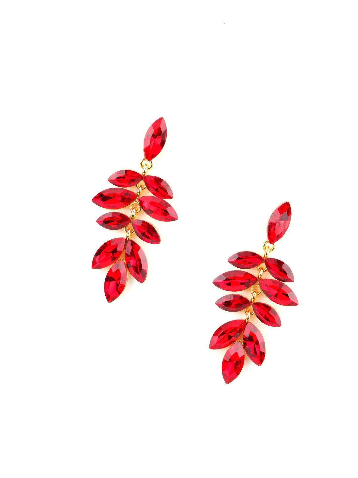 Odette Women Leafy Red Bright Dangle Earrings - Image 6