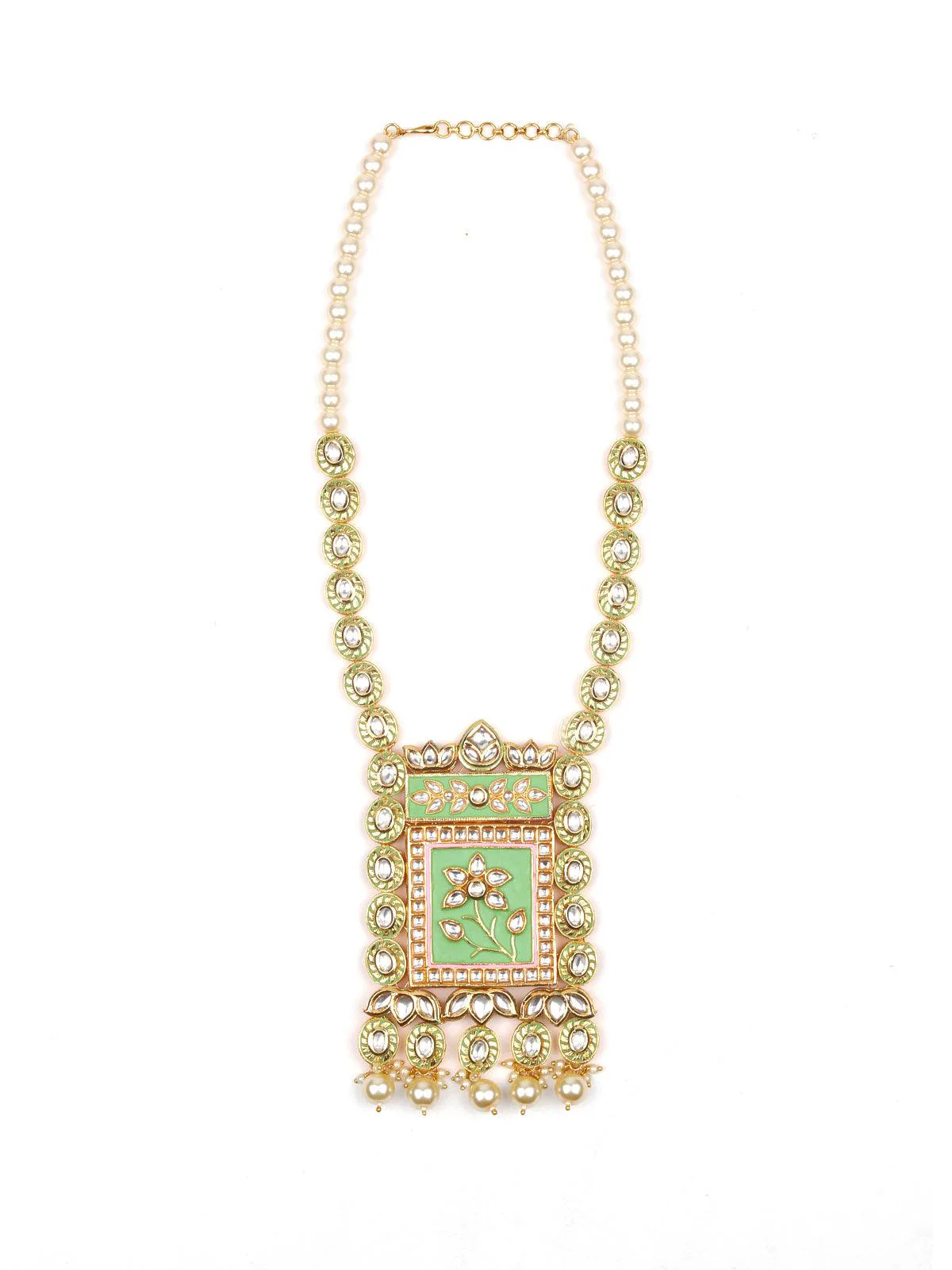 Odette Women Lime Green Kundan Necklace - Image 2