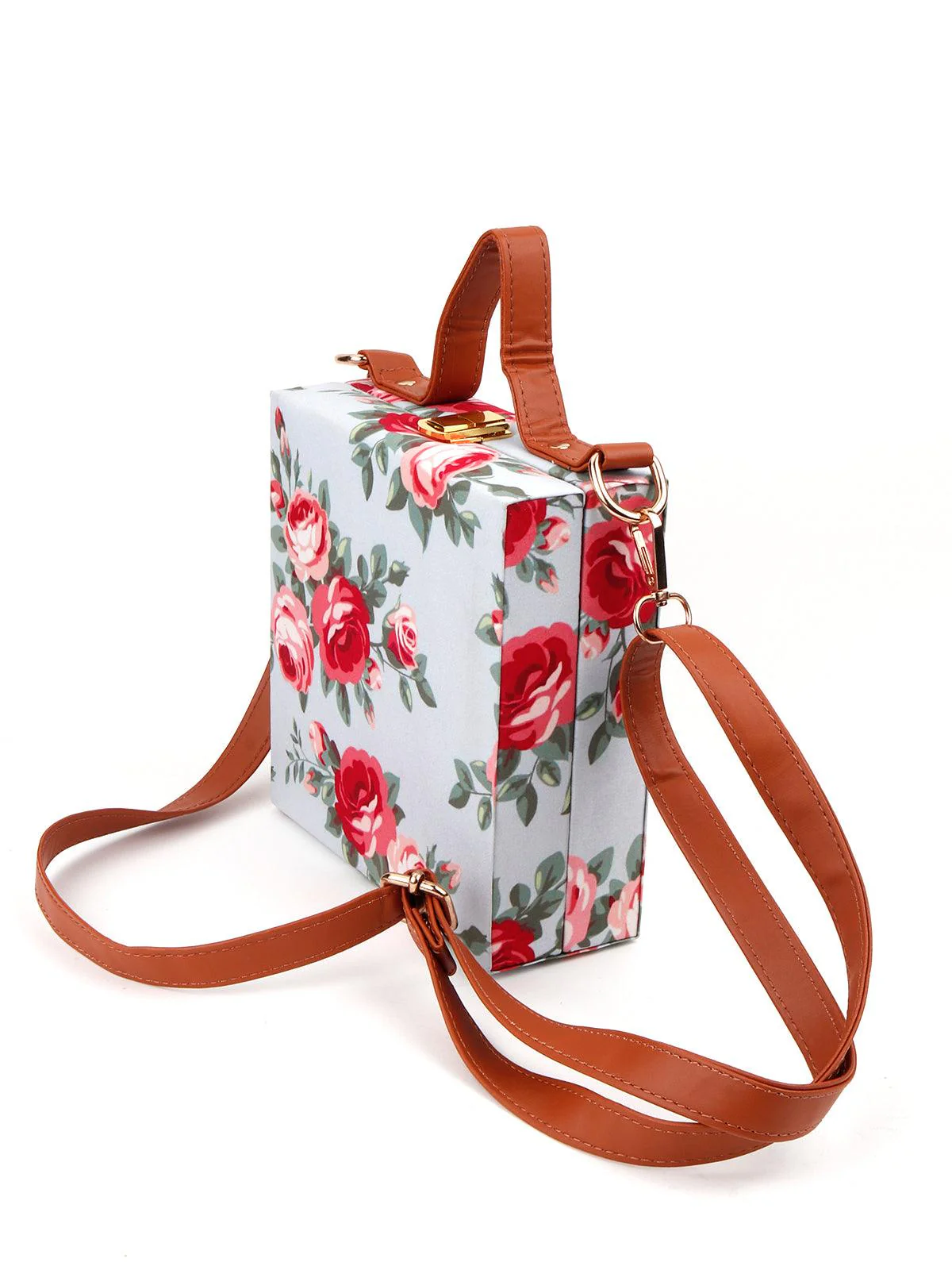 Odette Women Lovely Floral Printed Powder Blue Raxin Boxy Handbag - Image 5