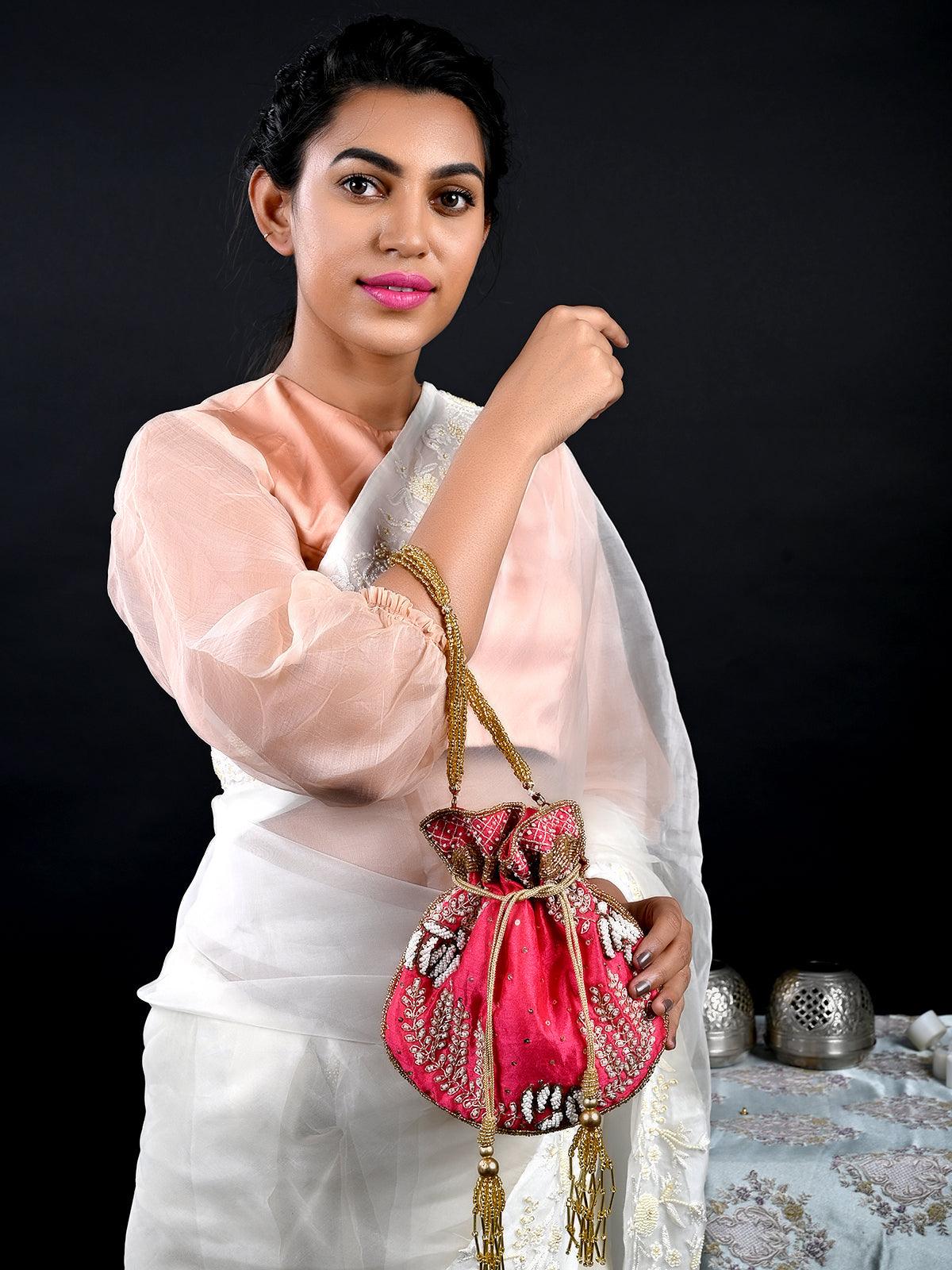 Odette Women Lush Pink Soothing Pretty Decorative Potli - Image 2