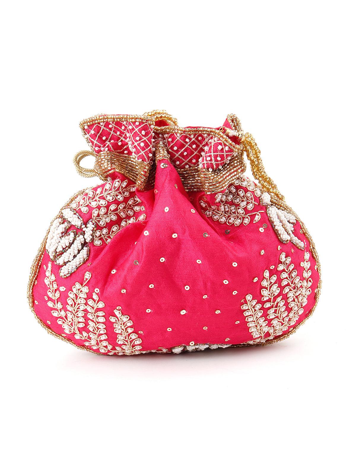 Odette Women Lush Pink Soothing Pretty Decorative Potli - Image 3