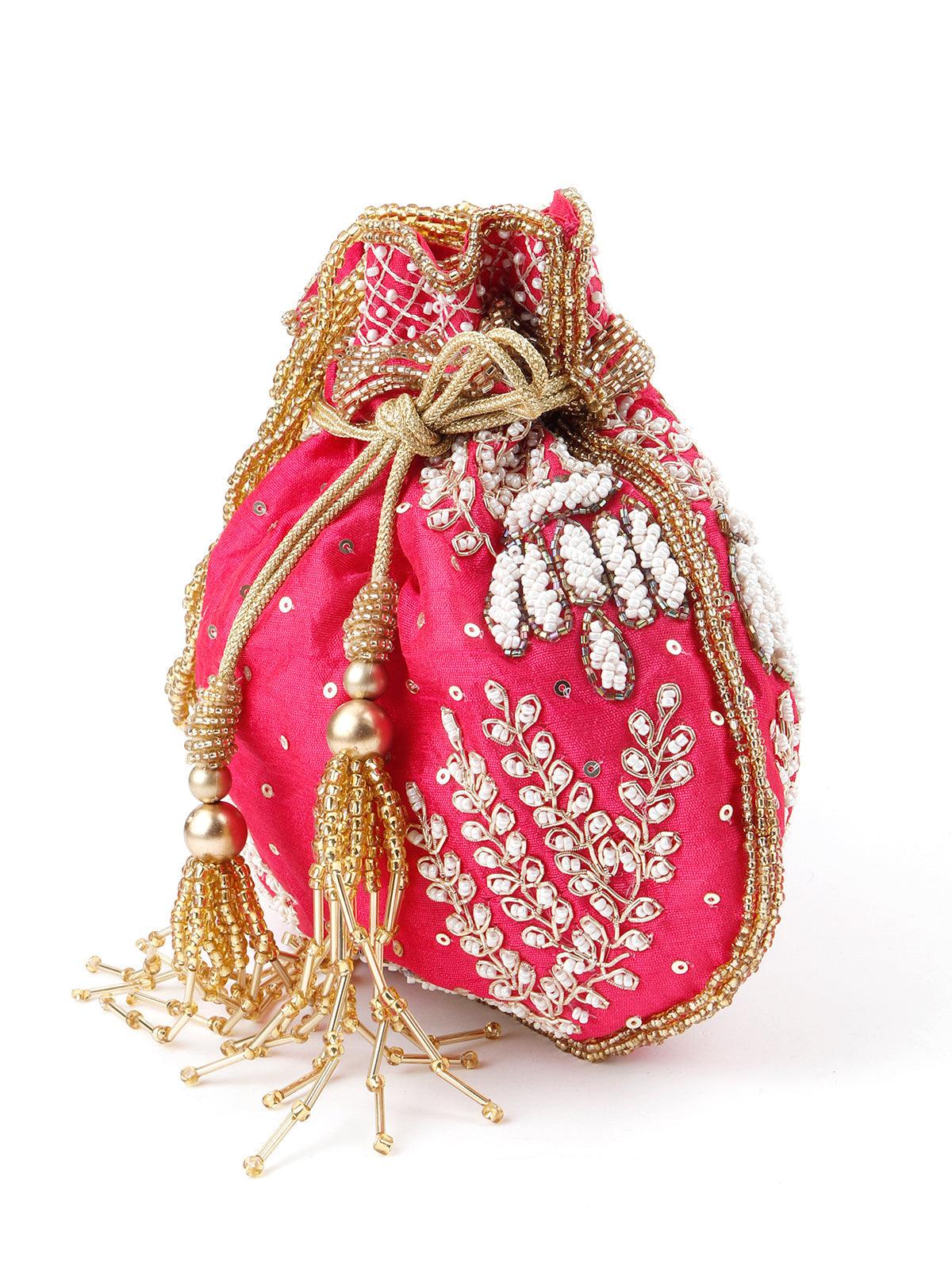 Odette Women Lush Pink Soothing Pretty Decorative Potli - Image 4