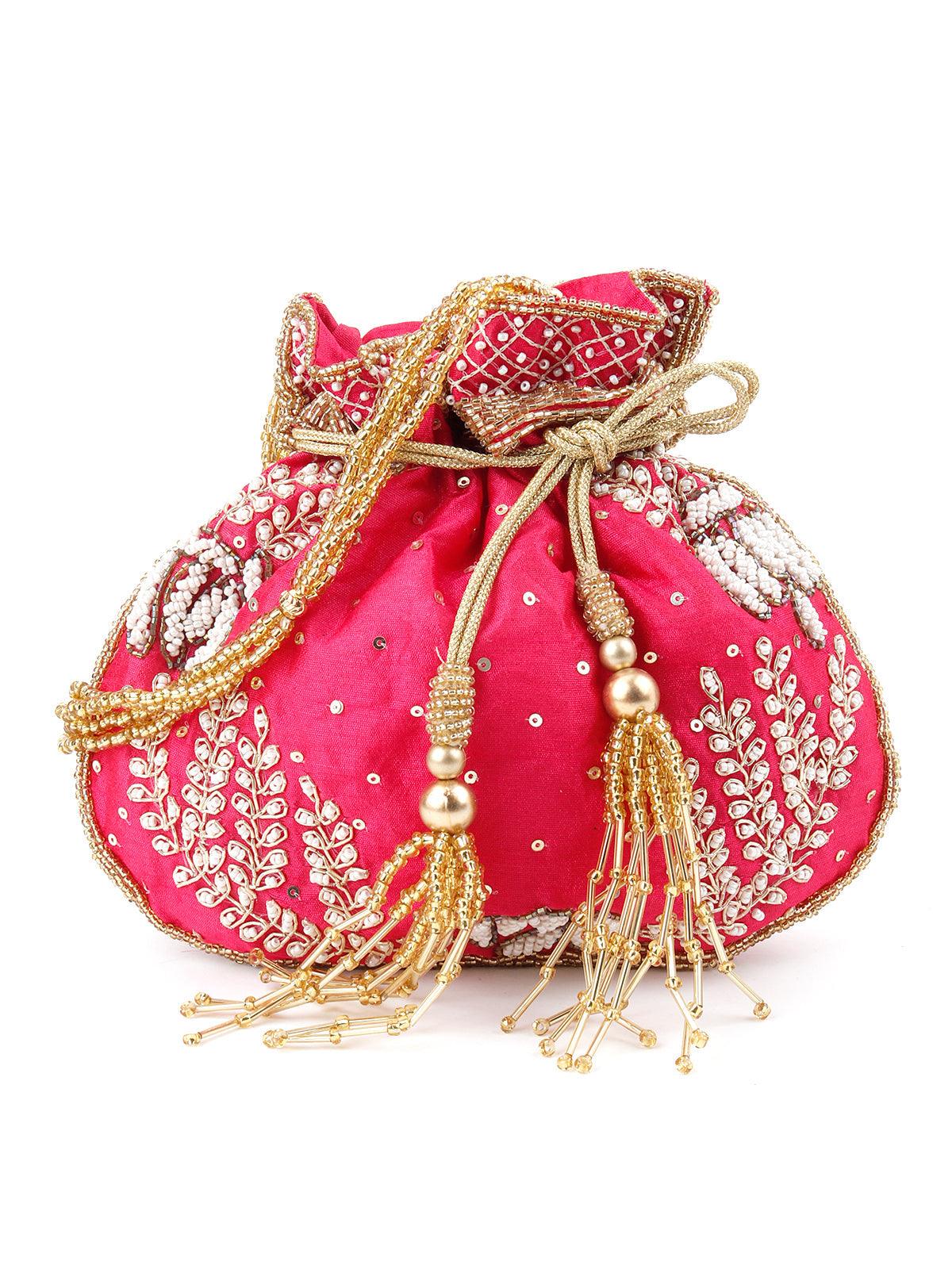 Odette Women Lush Pink Soothing Pretty Decorative Potli - Image 5