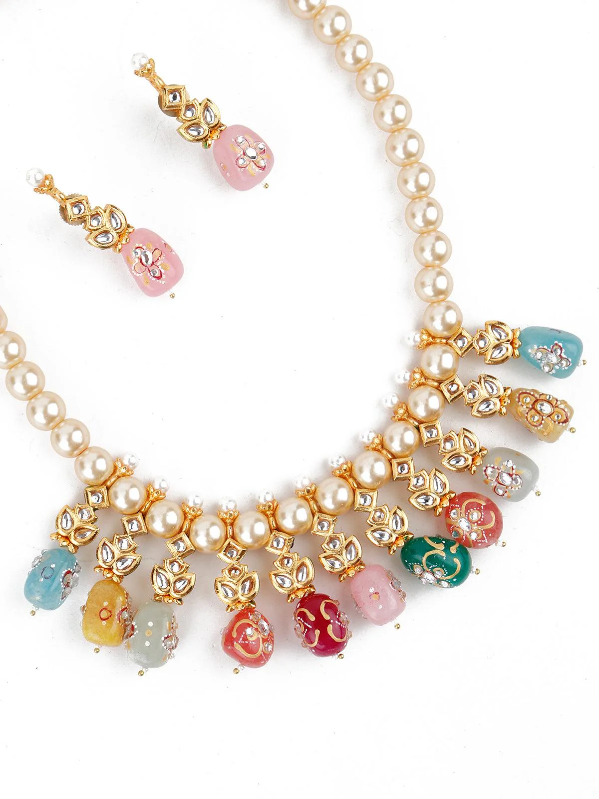 Odette Women Lustrous Pearl Multi-Coloured Onyx Necklace Set! - Image 2