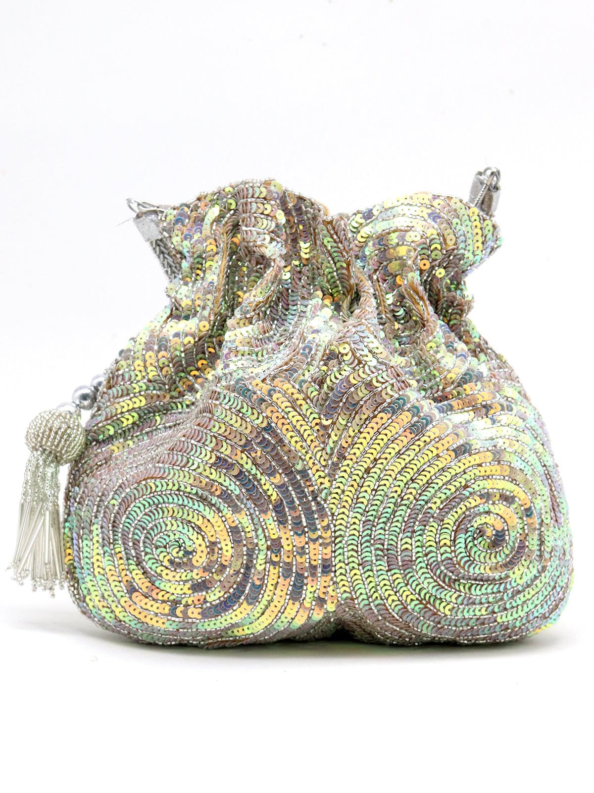 Odette Women Lustrous Silver Acrylic Potli Handbag - Image 3
