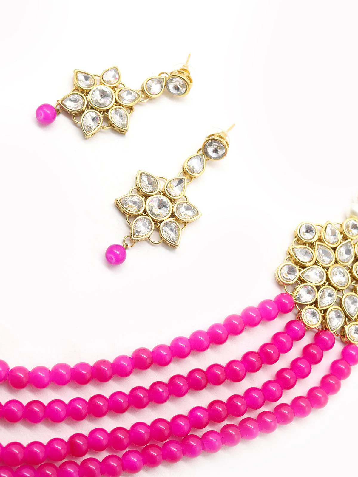 Odette Women Magenta Pink And Regular Faux Pearl Necklace With Earrings! - Image 5