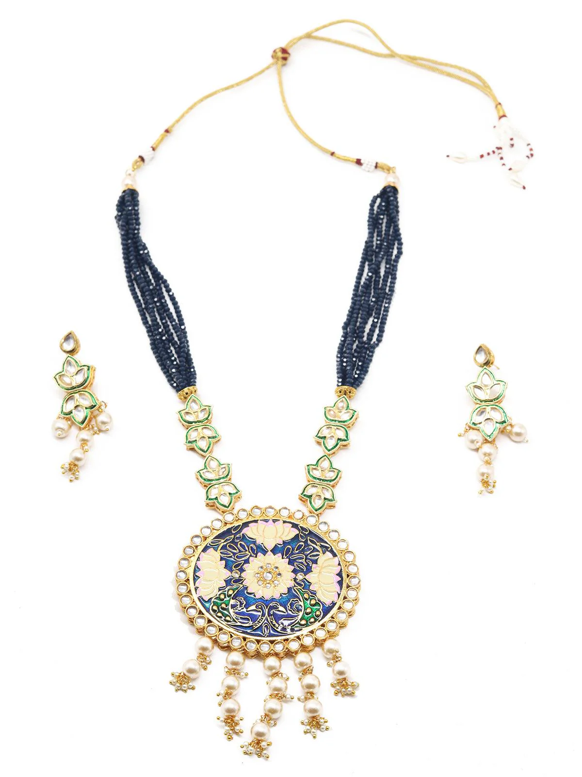 Odette Women Maharani Blue Onyx Kundan Necklace Set! - Image 3