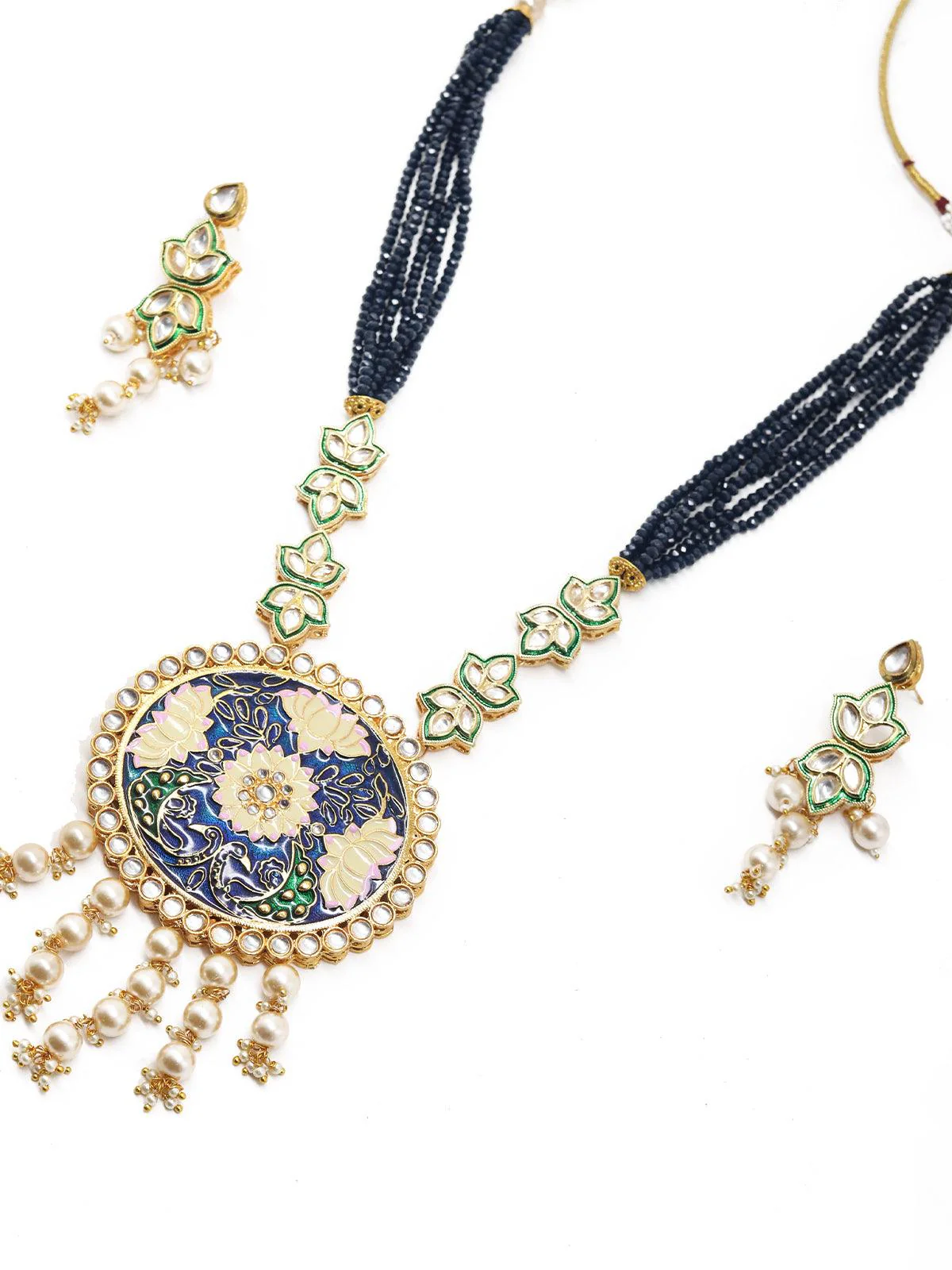 Odette Women Maharani Blue Onyx Kundan Necklace Set! - Image 4