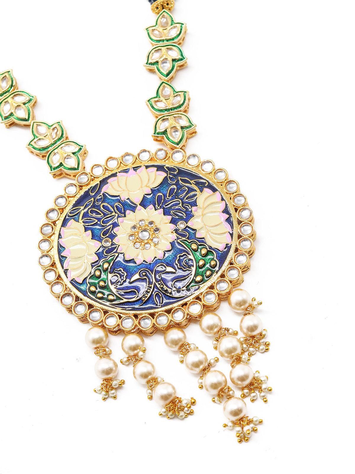 Odette Women Maharani Blue Onyx Kundan Necklace Set! - Image 5
