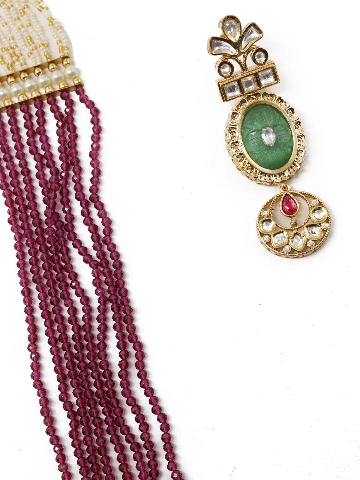 Odette Women Maroon Long Magical Onyx Kundan Necklace Set - Image 5