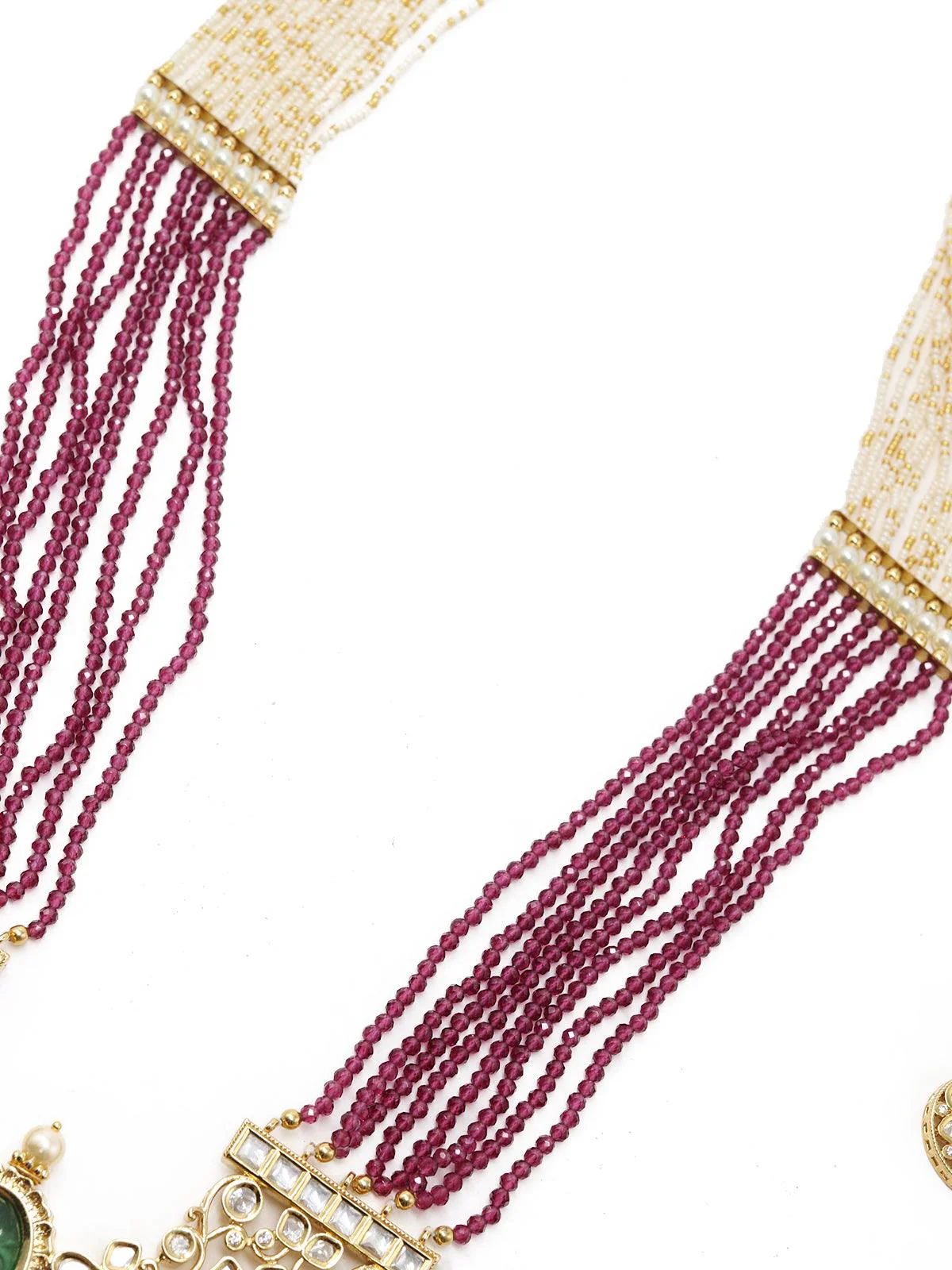 Odette Women Maroon Long Magical Onyx Kundan Necklace Set - Image 6