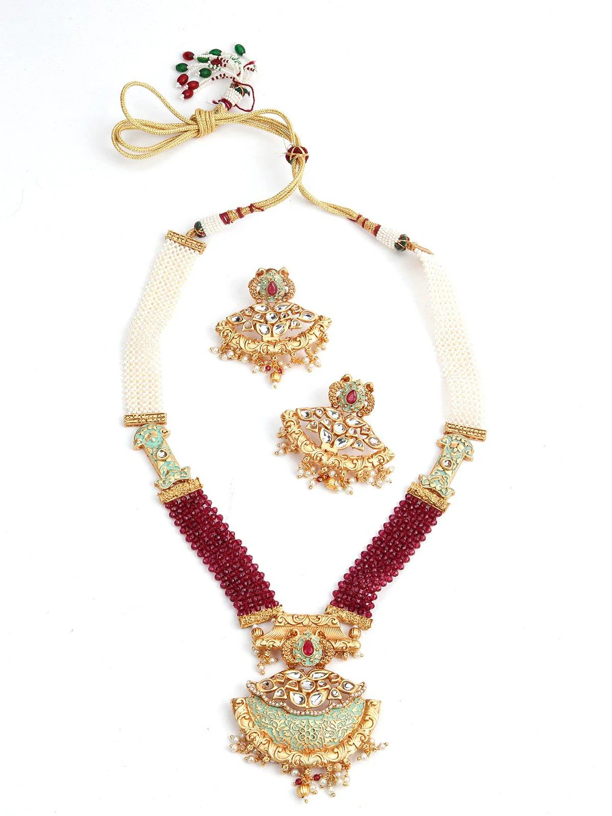 Odette Women Maroon Onyx And White Pearl Necklace Set - Image 3