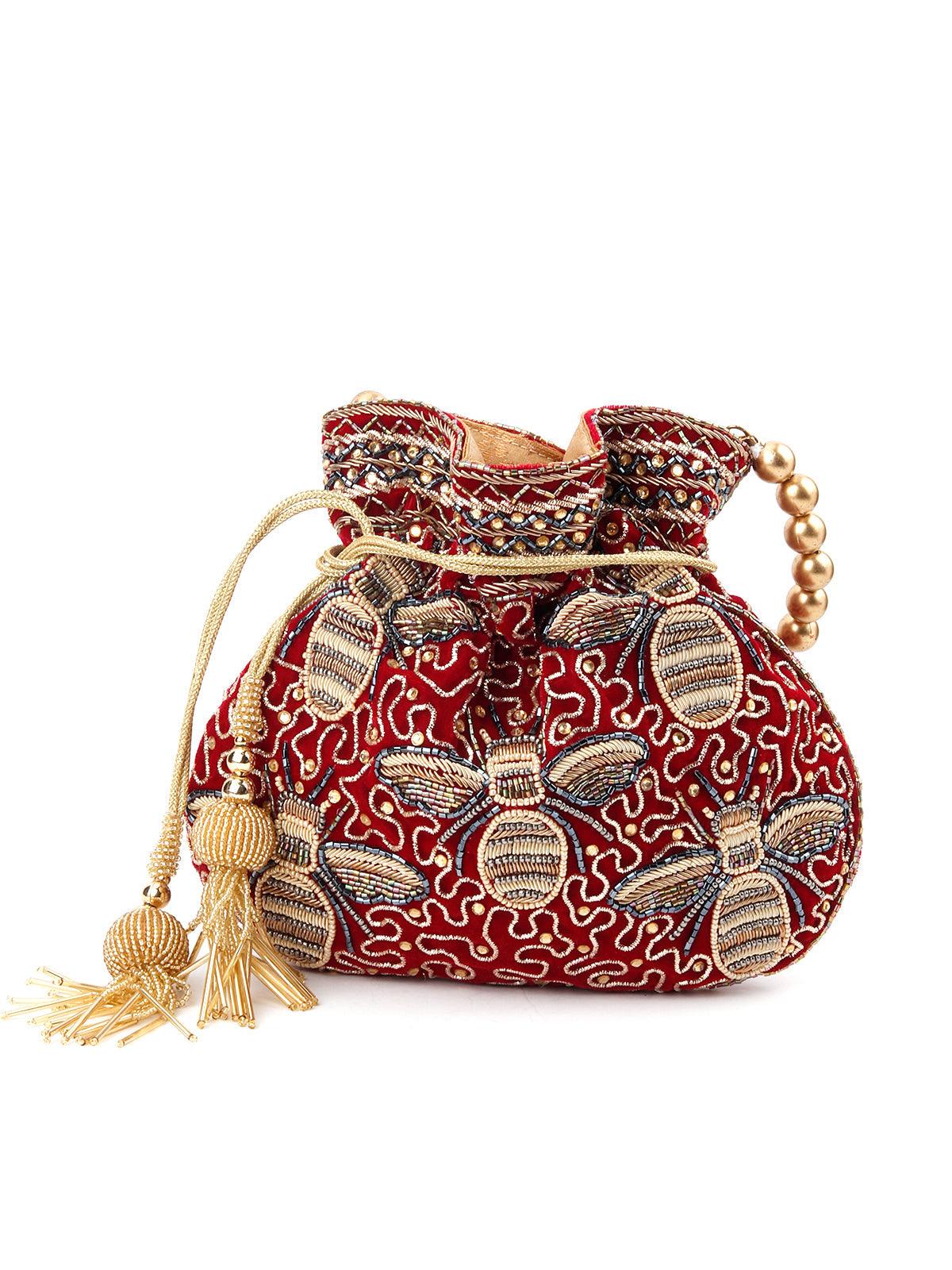 Odette Women Maroon Yellow Alluring Potli - Image 3