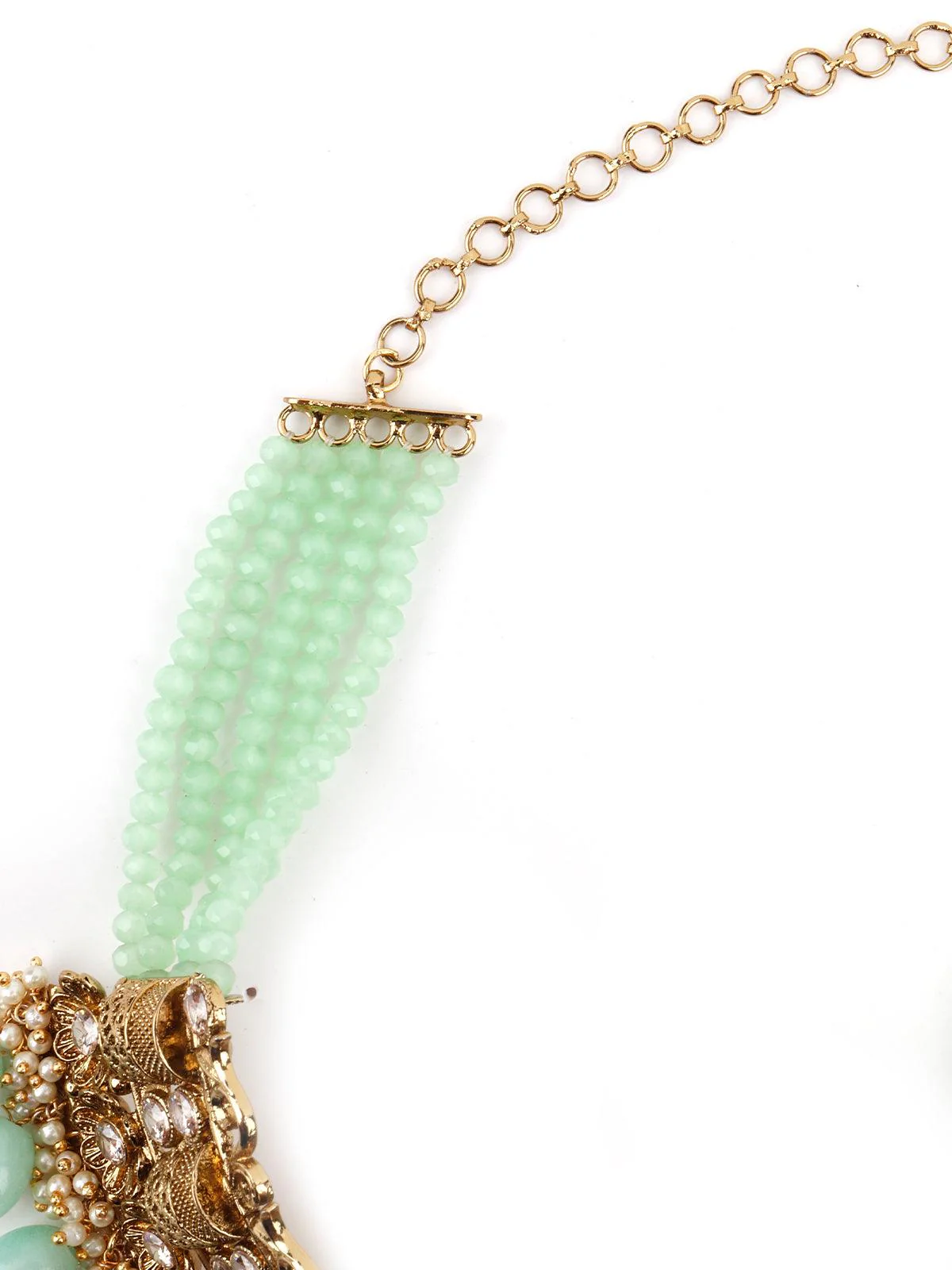 Odette Women Matte Finish Gold Tone Mint Green Onyx-Mani Choker Set - Image 5