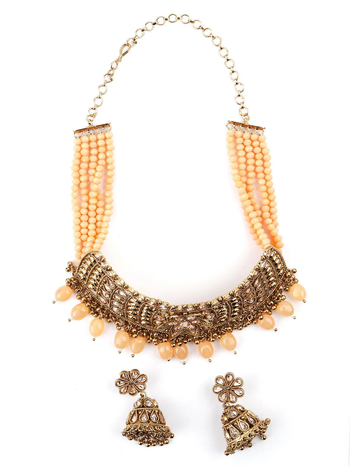 Odette Women Matte Finish Gold Tone Peach Onyx-Mani Choker Set - Image 3