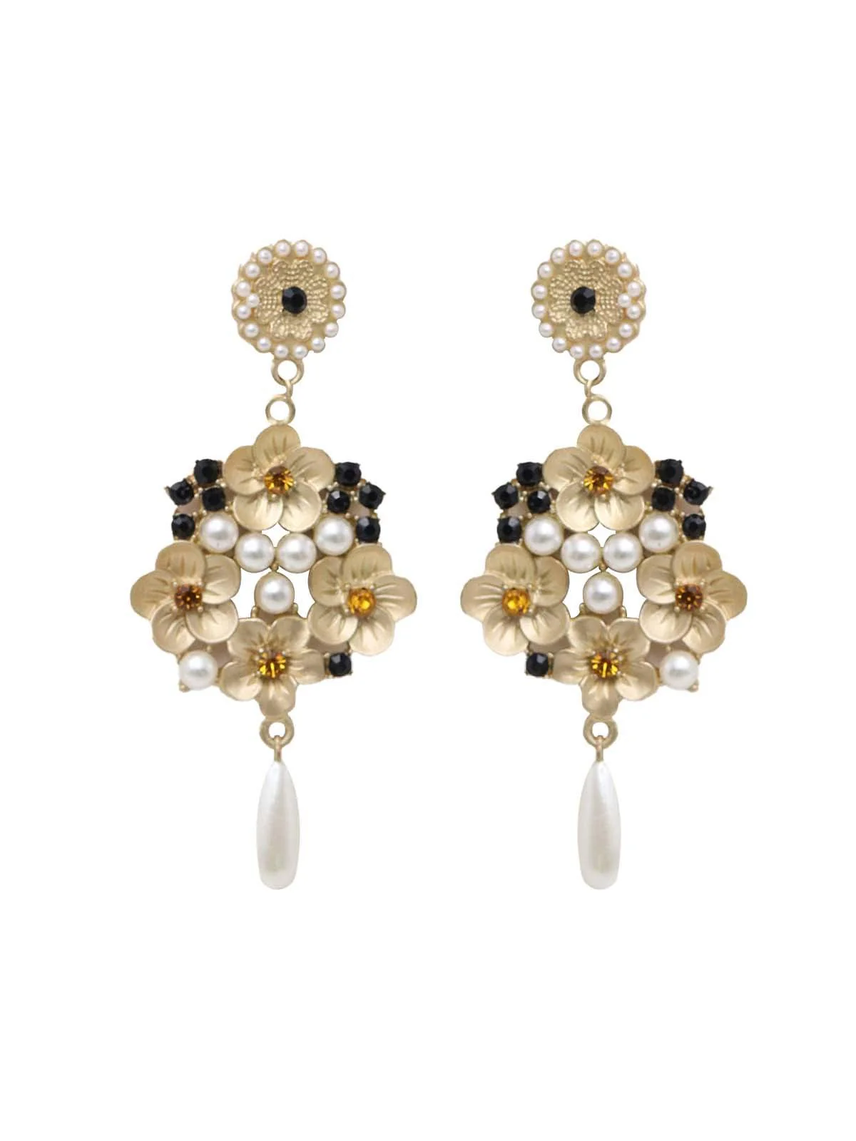 Odette Women Matted Golden Chiseled Dangle Earrings - Image 3