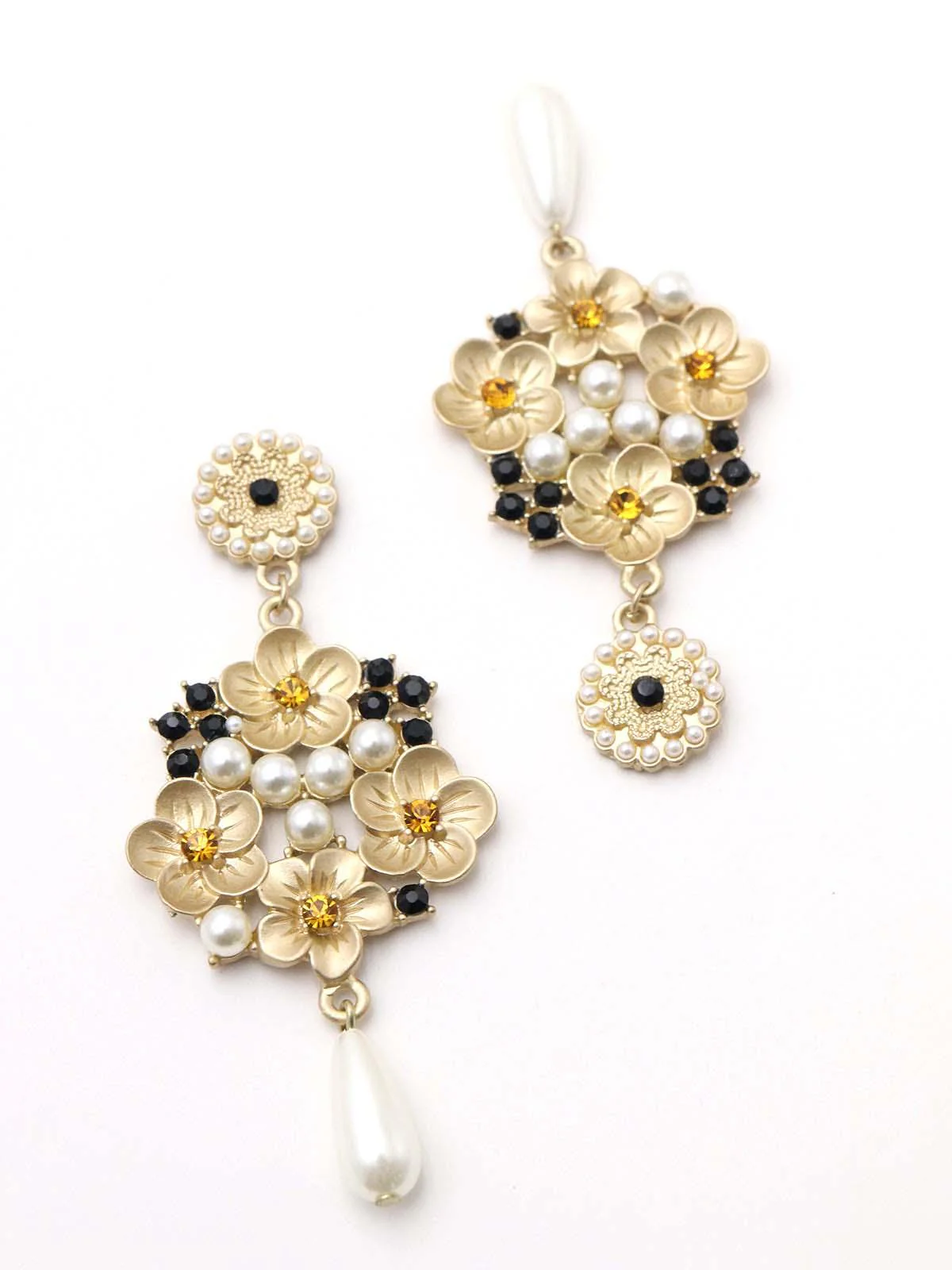 Odette Women Matted Golden Chiseled Dangle Earrings - Image 5
