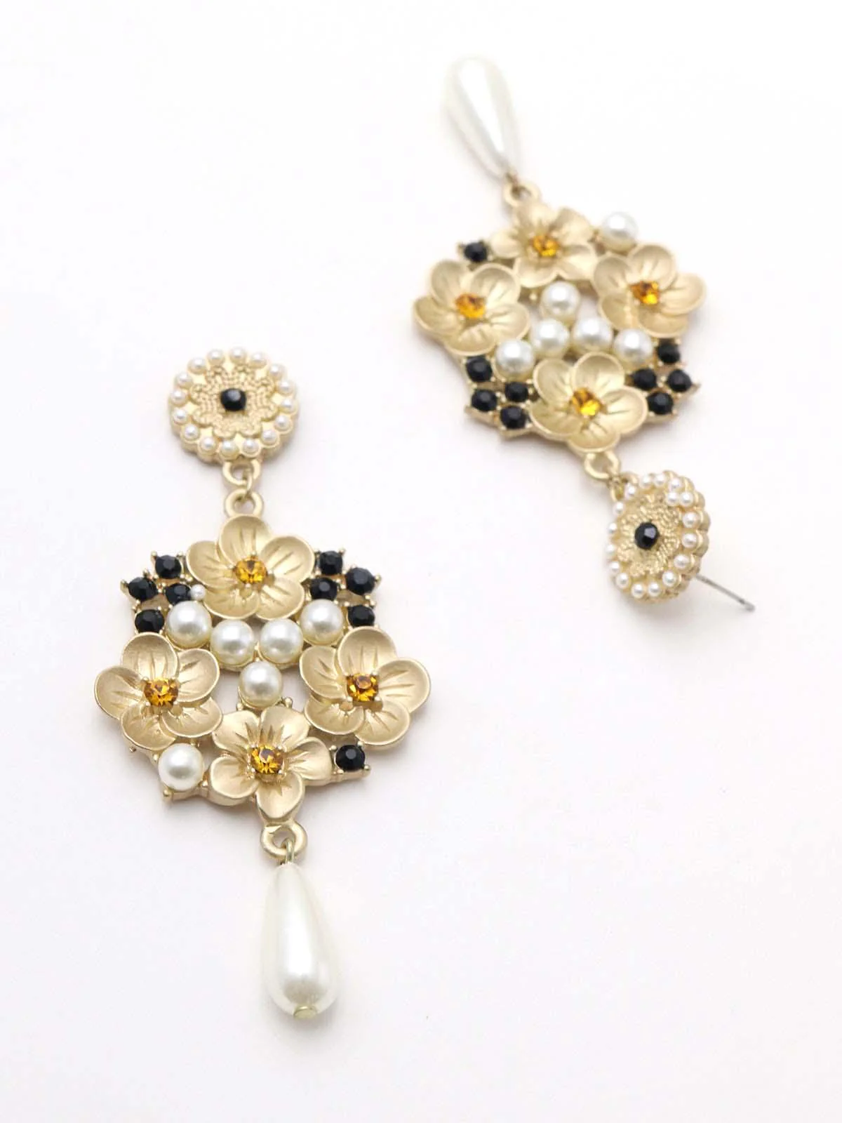 Odette Women Matted Golden Chiseled Dangle Earrings - Image 6