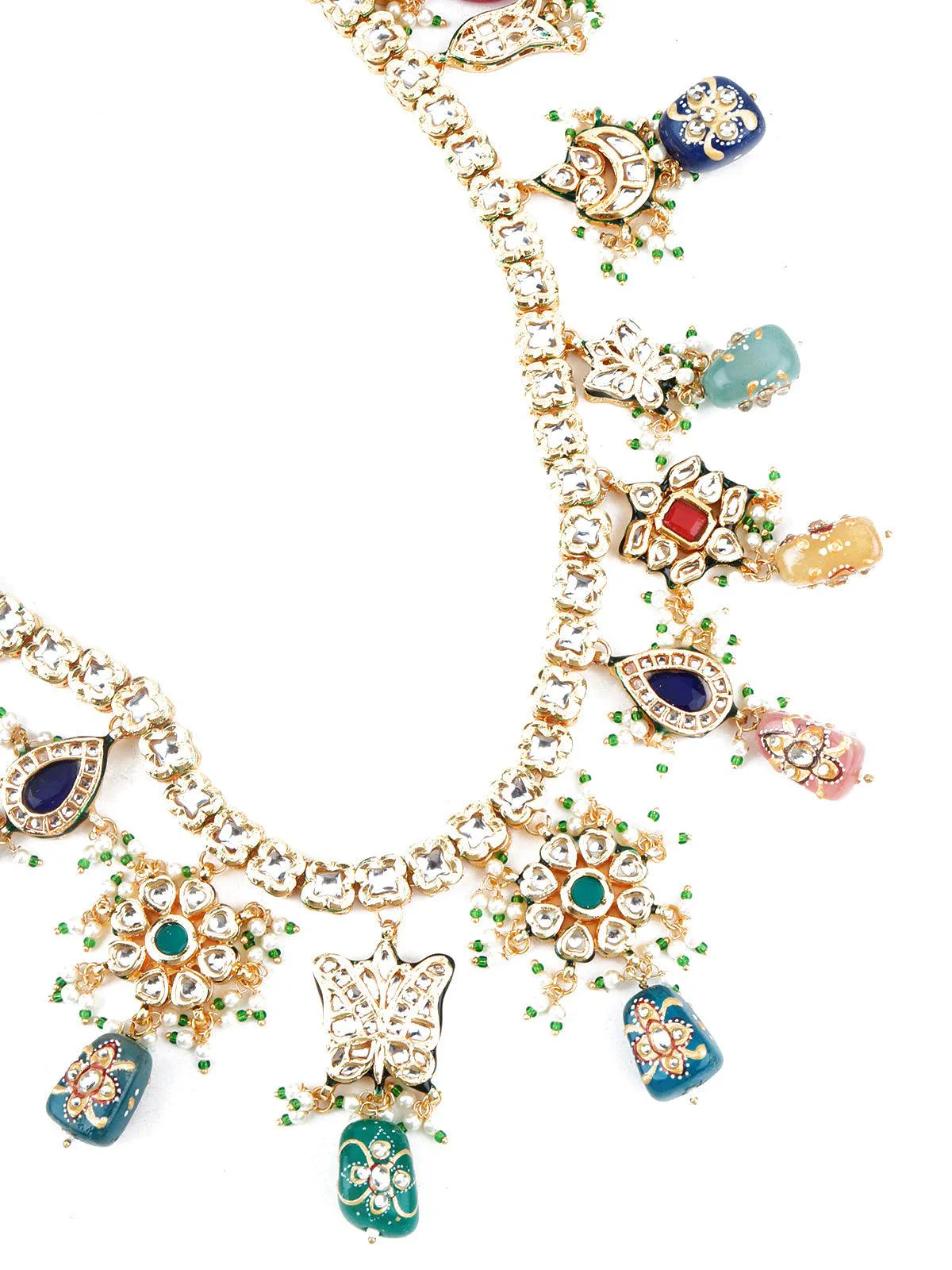 Odette Women Multi-Coloured Stone Enticing Long Onyx Necklace Set - Image 2