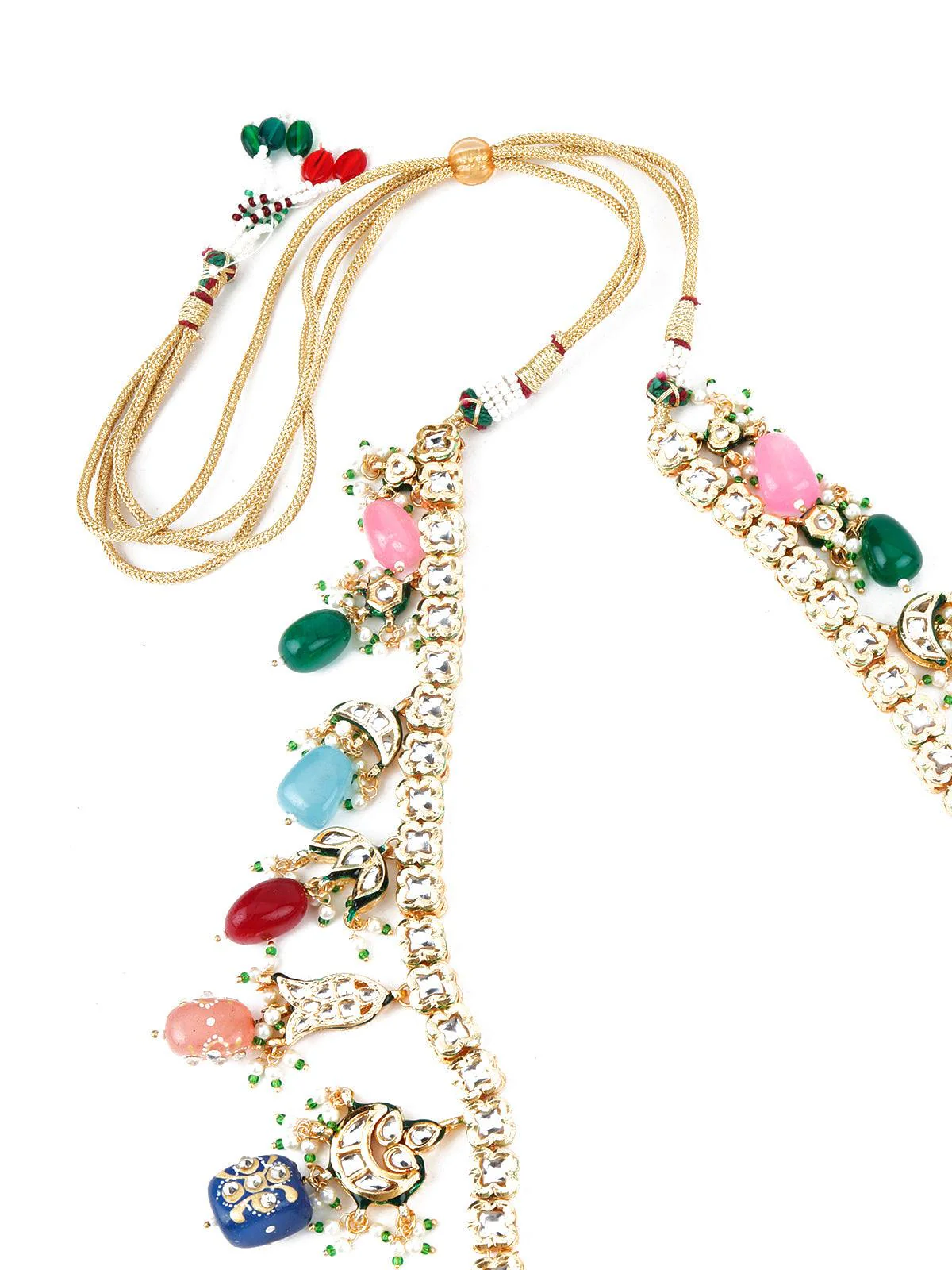 Odette Women Multi-Coloured Stone Enticing Long Onyx Necklace Set - Image 3