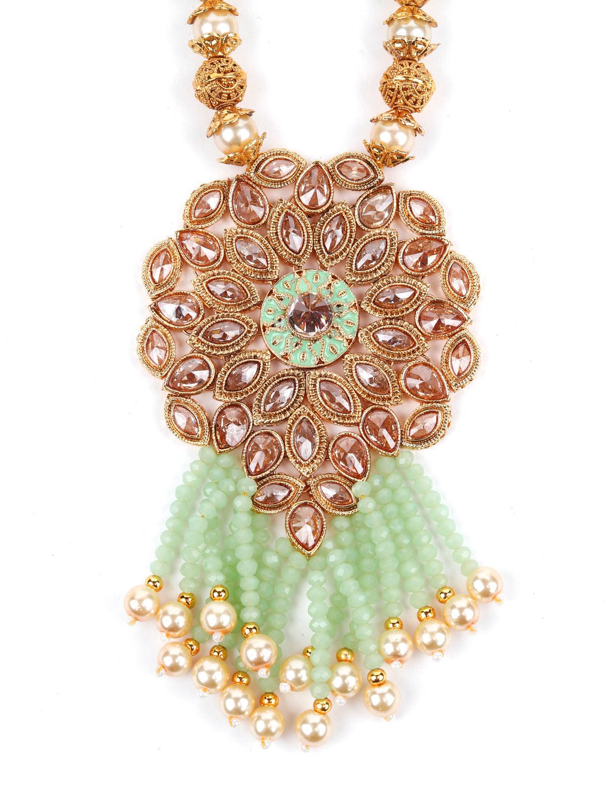 Odette Women Multi-Strand Light Green Onyx Necklace With Earrings - Image 6
