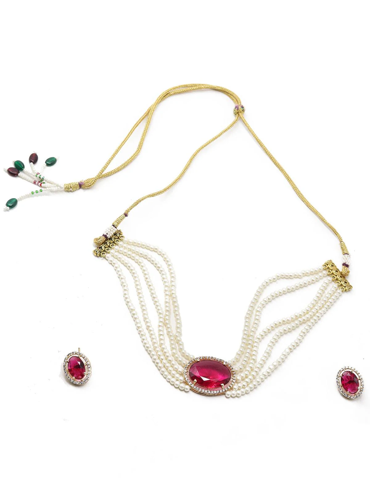Odette Women Multi Strand Pink Stone Fine Pearl Choker Set! - Image 3
