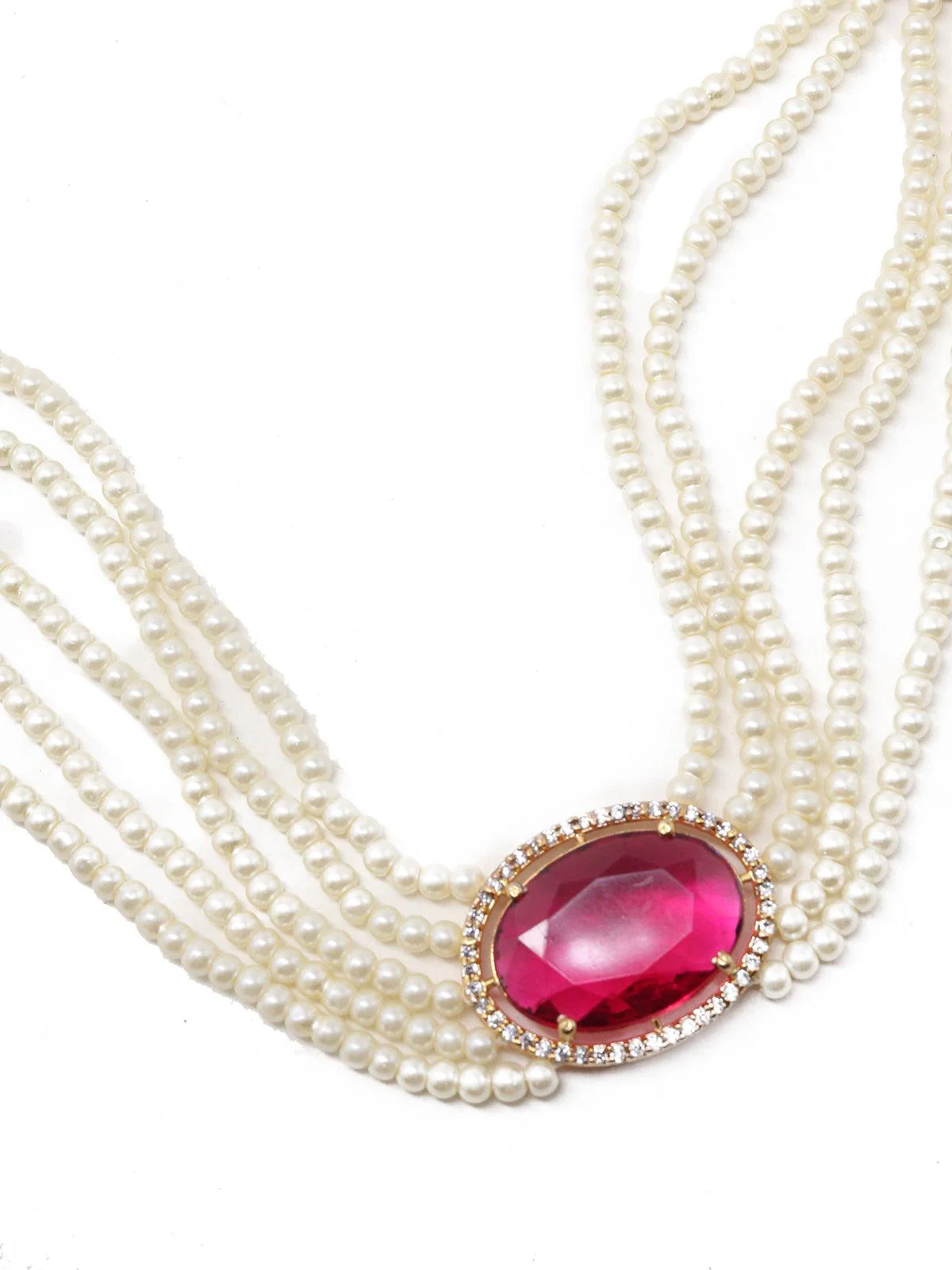 Odette Women Multi Strand Pink Stone Fine Pearl Choker Set! - Image 4