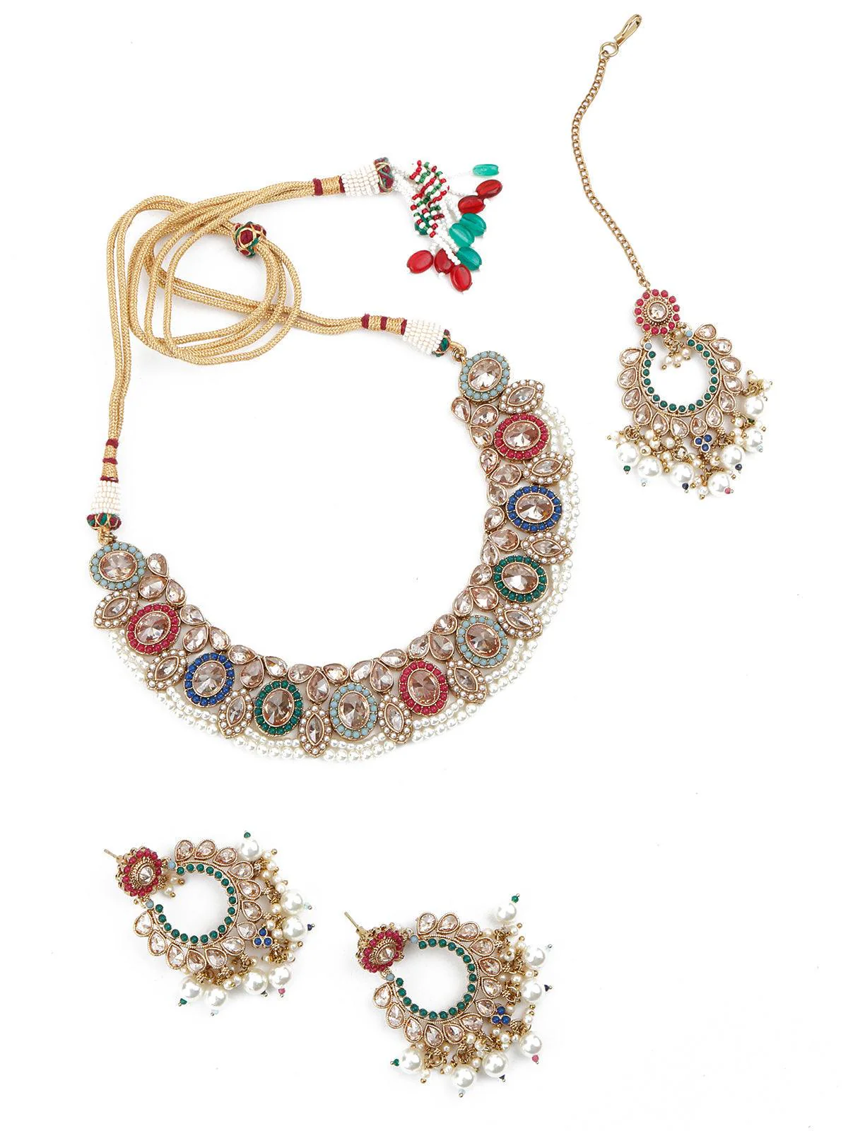 Odette Women Multicolor Traditional Rhine Stone Necklace Set - Image 3