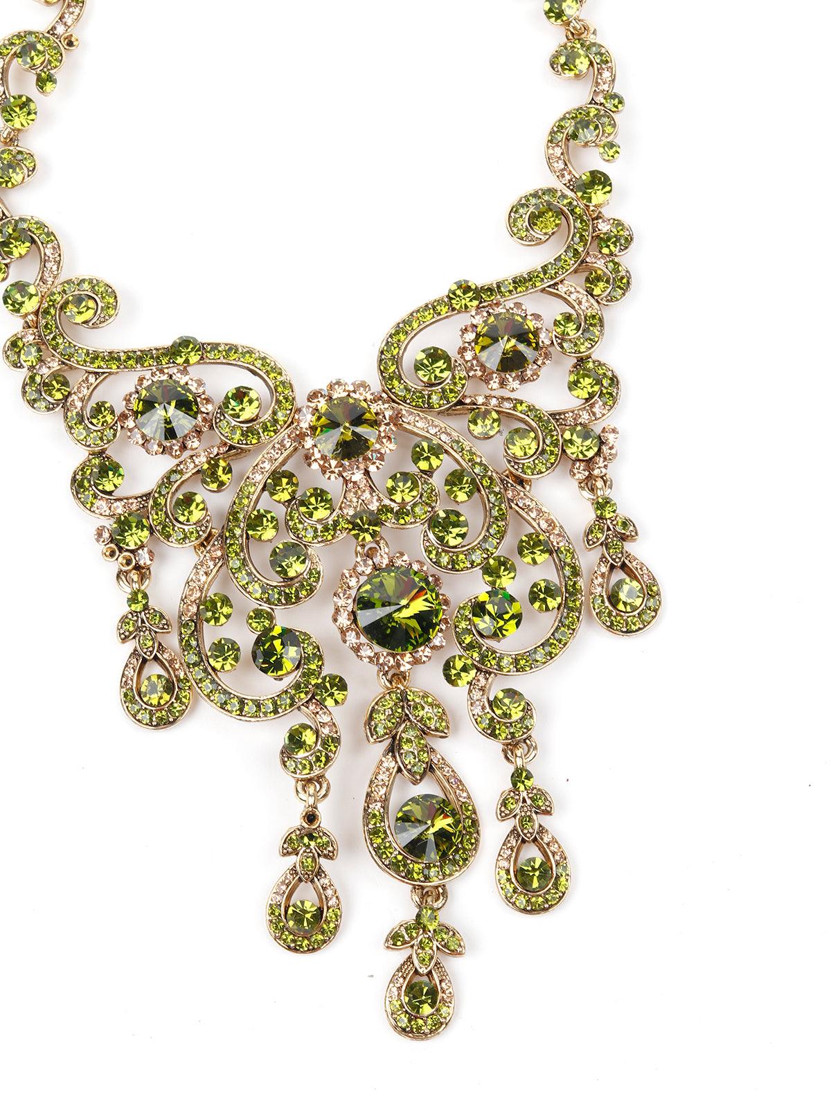 Odette Women Green Metal Stone Set - Image 3