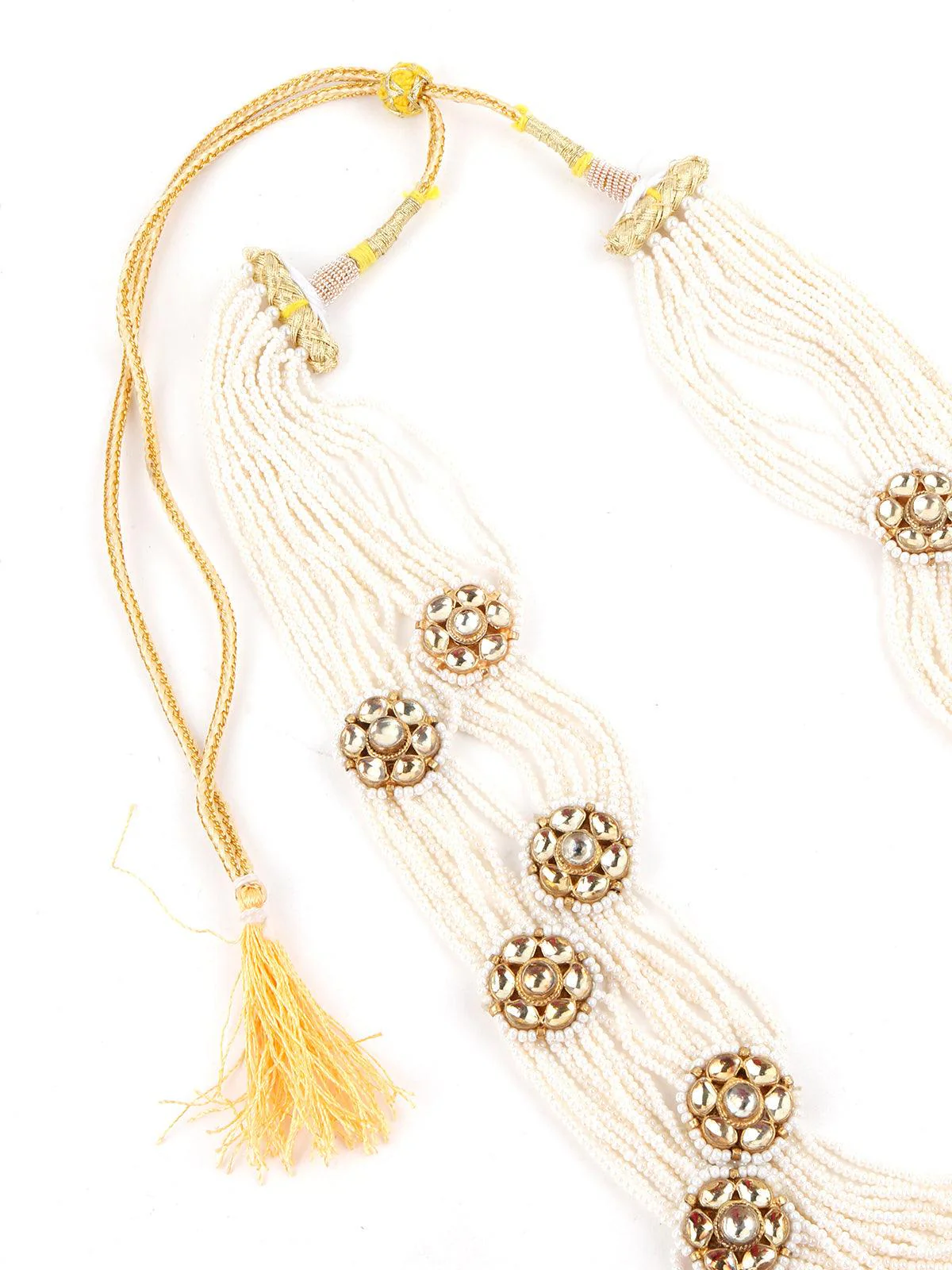 Odette Women Multistring Gorgeous White Pearl-Kundan Necklace Set - Image 3