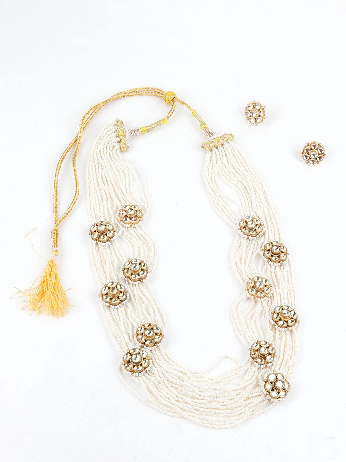 Odette Women Multistring Gorgeous White Pearl-Kundan Necklace Set - Image 4