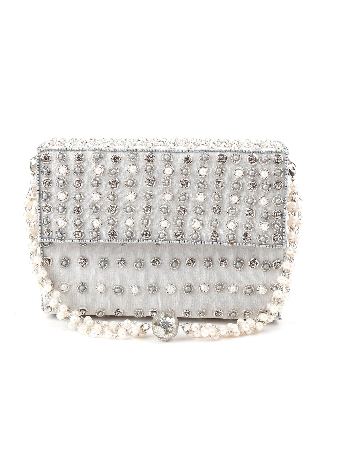 Odette Women Off-White Embellished Box Clutch! - Image 3