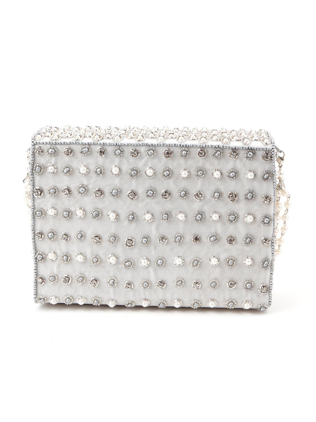 Odette Women Off-White Embellished Box Clutch! - Image 5