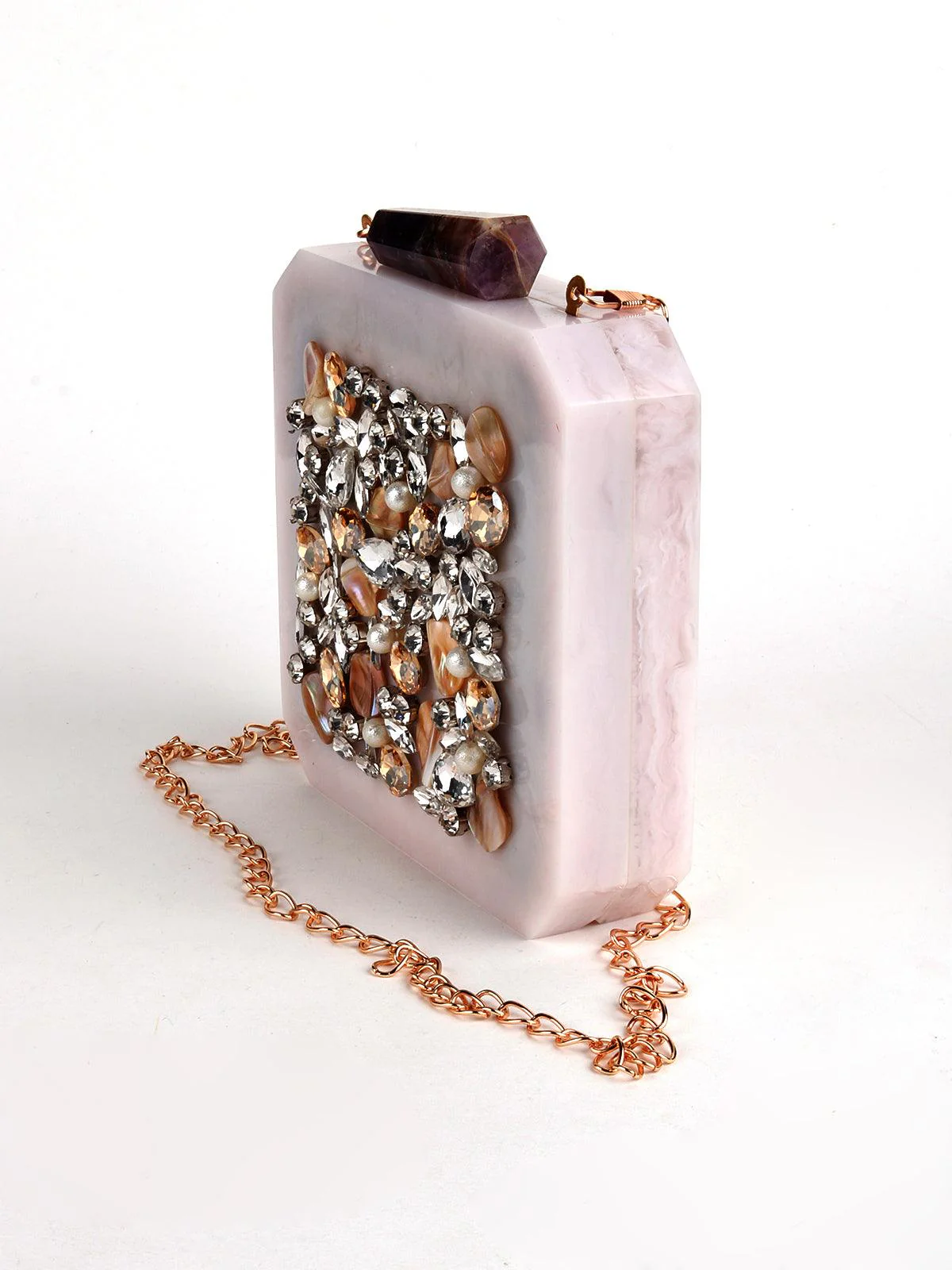 Odette Women Off-White Resin Embellished Enhancing Box Clutch! - Image 5