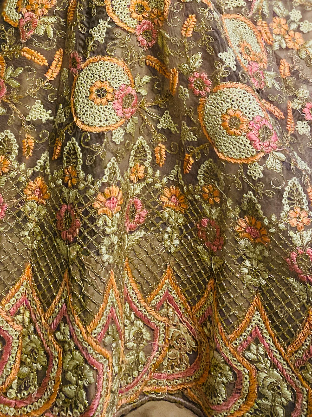 Odette Brown Net Embroidered Stitched Lehenga Choli For Women - Image 4