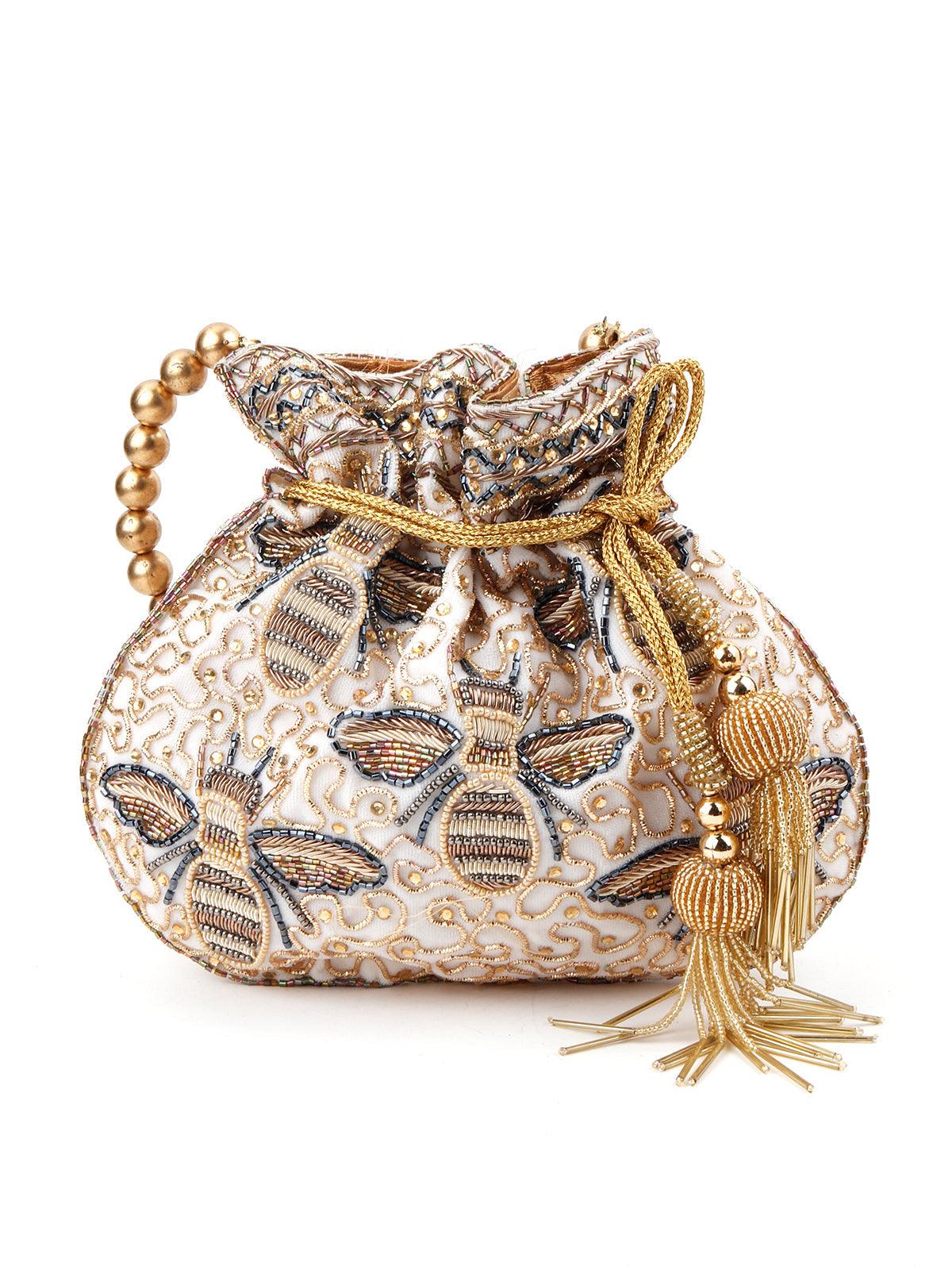 Odette Women Off-White Yellow Alluring Potli - Image 3