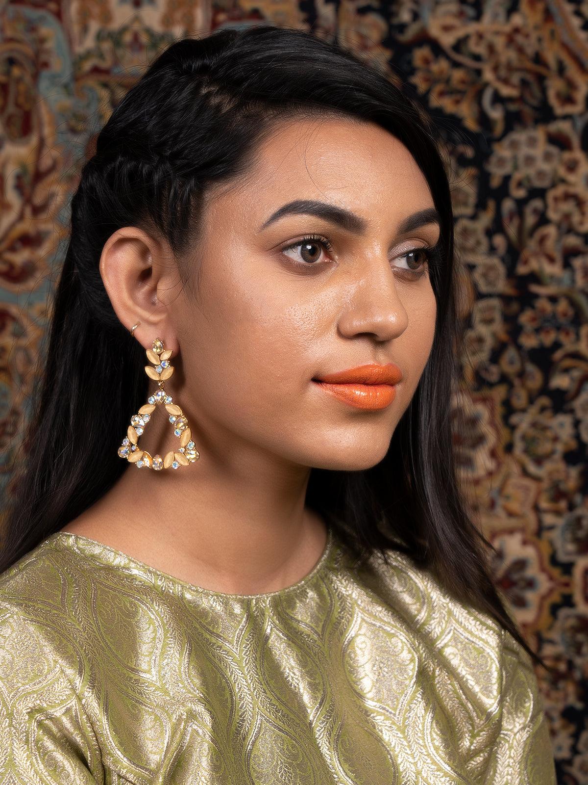 Odette Women Oval Shape Glittery Yellow Glittery Dangle Earrings - Image 2