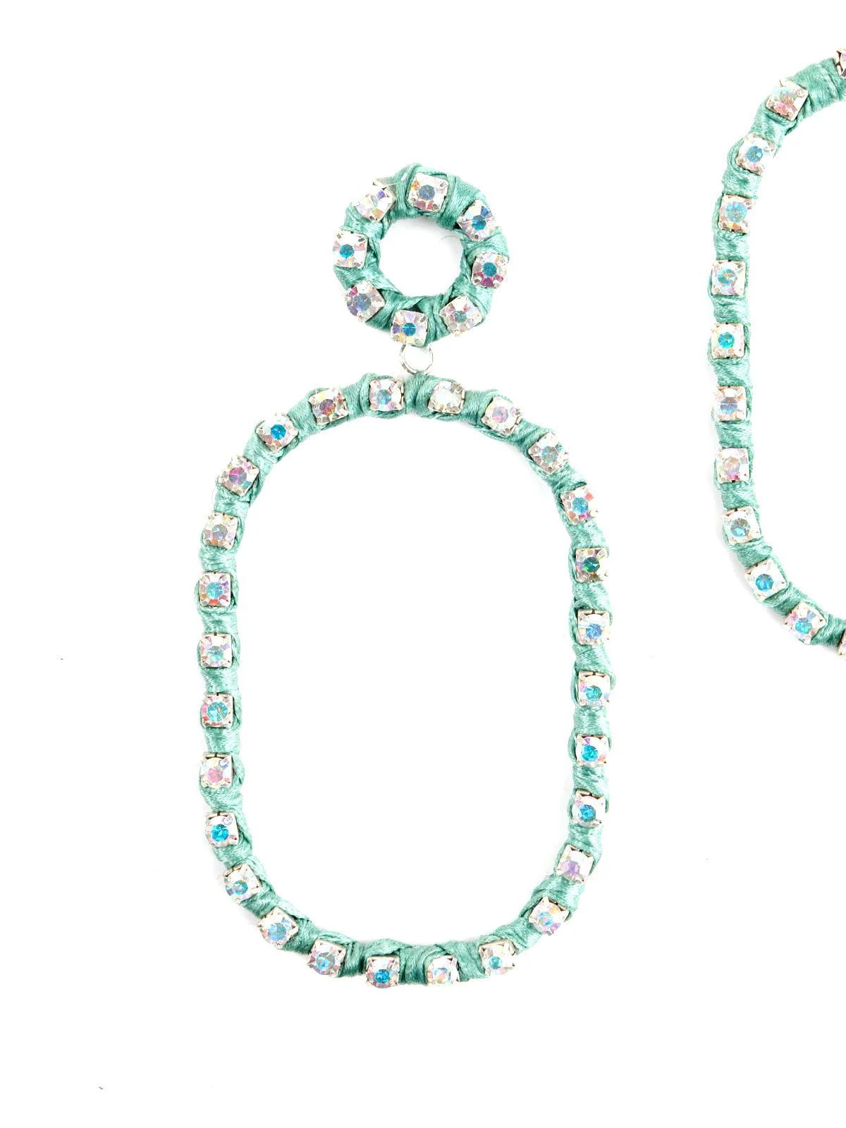 Odette Women Oval Shape Green Dangle Earrings - Image 3