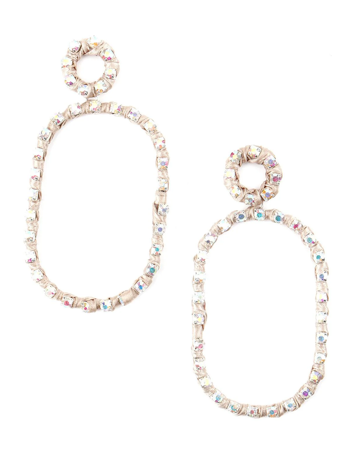 Odette Women Oval Shape Reflective Silver Dangle Earrings - Image 3
