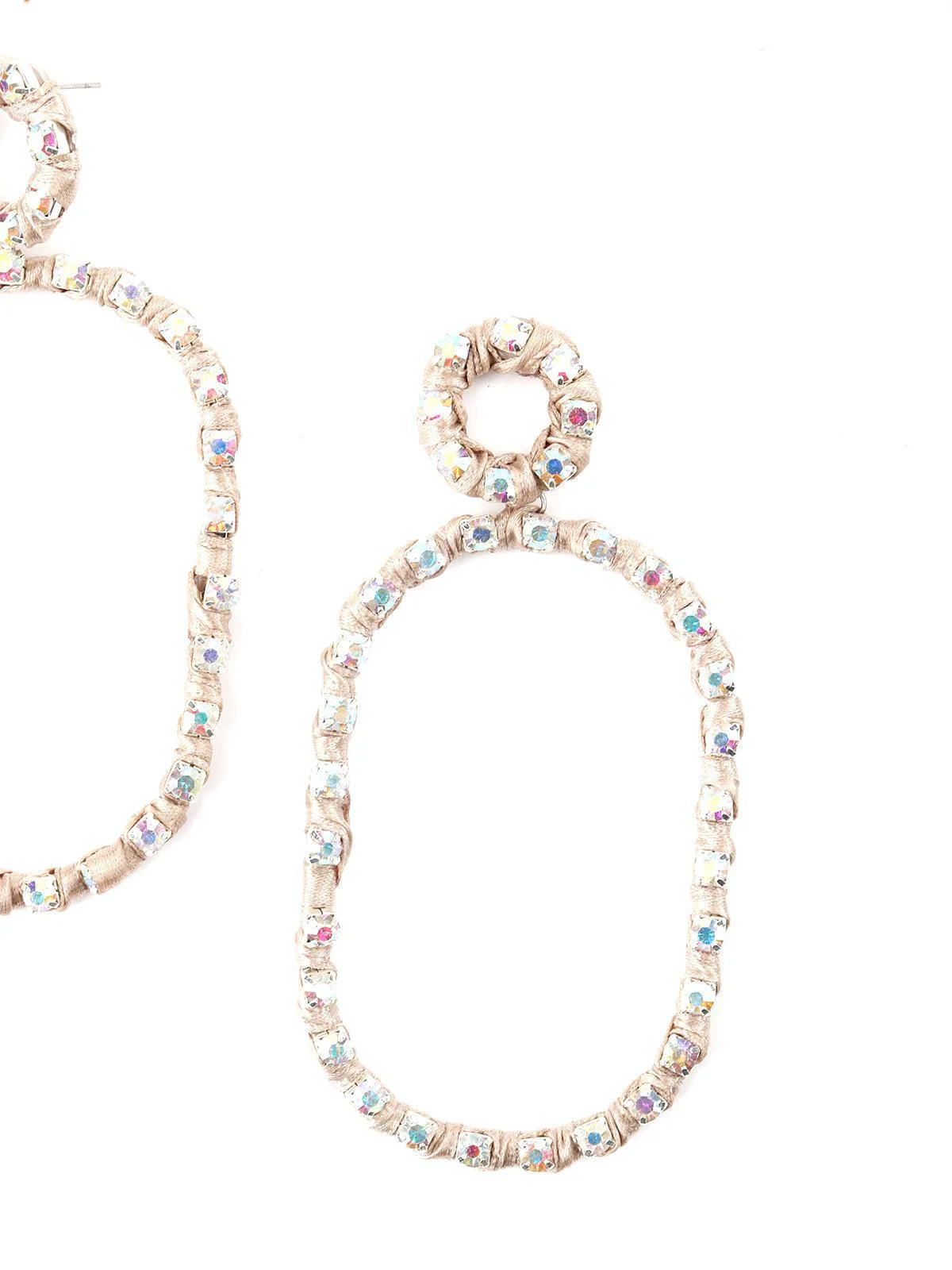 Odette Women Oval Shape Reflective Silver Dangle Earrings - Image 5