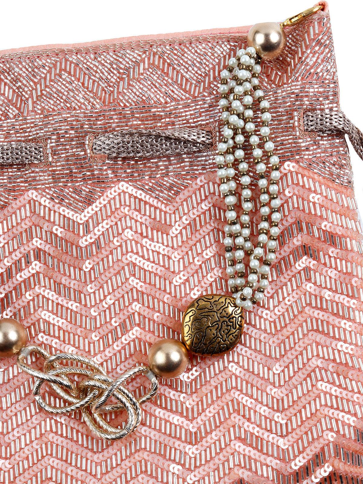 Odette Women Peach Embellished Lovely Potli Bag - Image 3