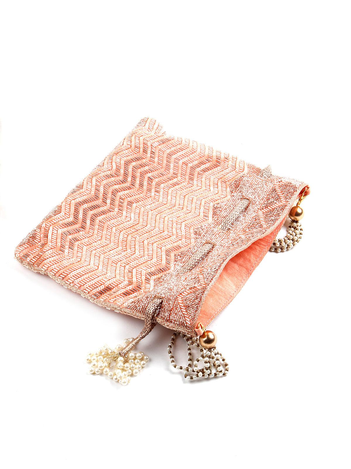 Odette Women Peach Embellished Lovely Potli Bag - Image 6
