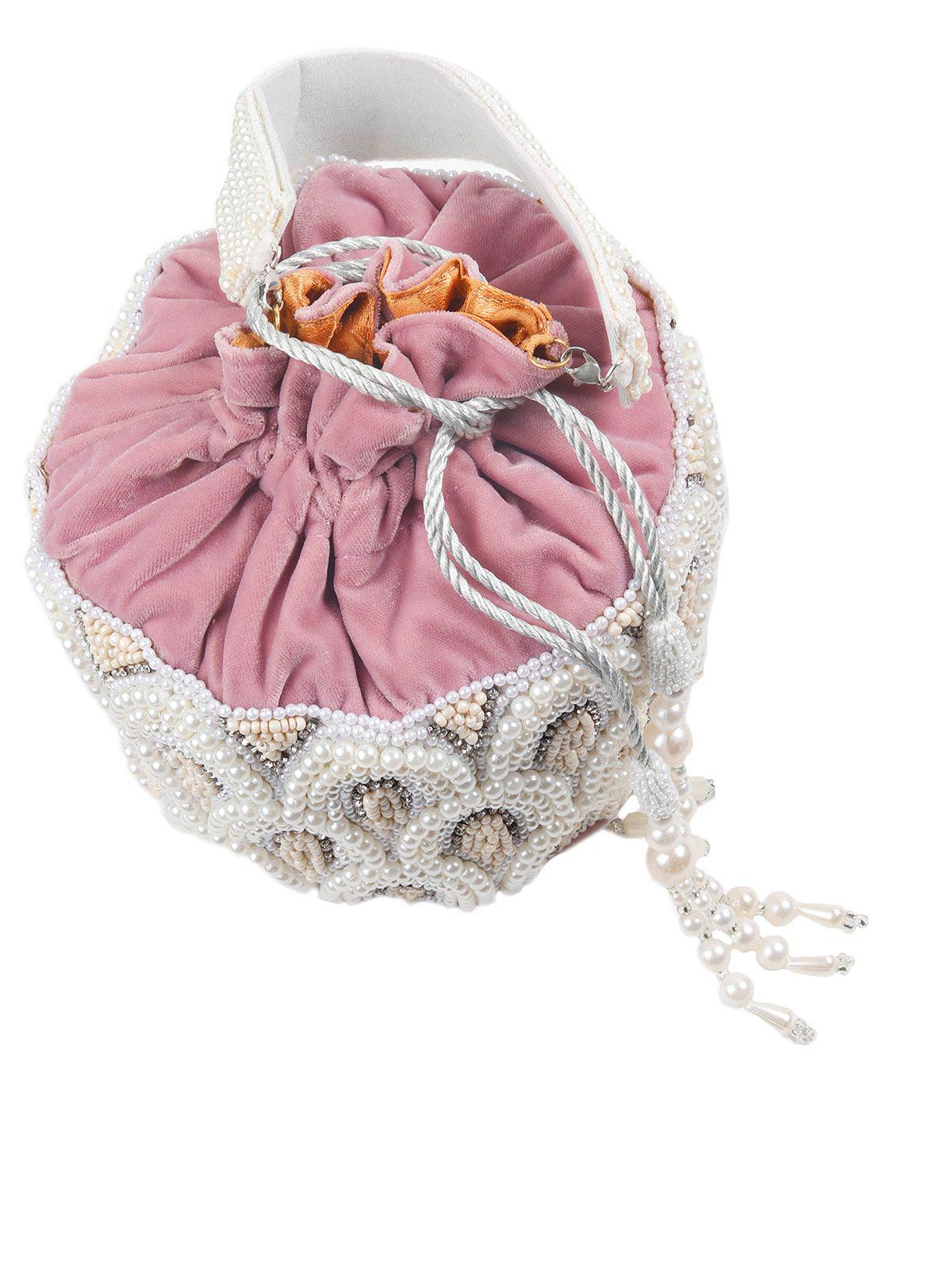 Odette Women Pink Embellished Potli Bag - Image 4