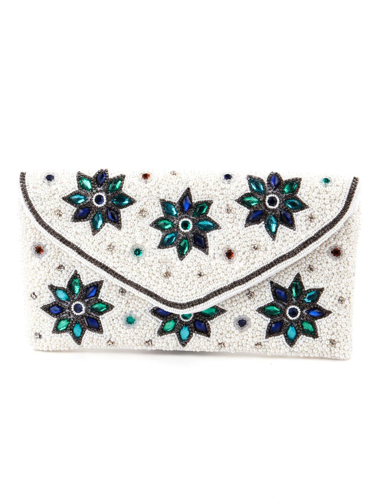 Odette Women Pearly-Studded White Envelope Clutch - Image 3