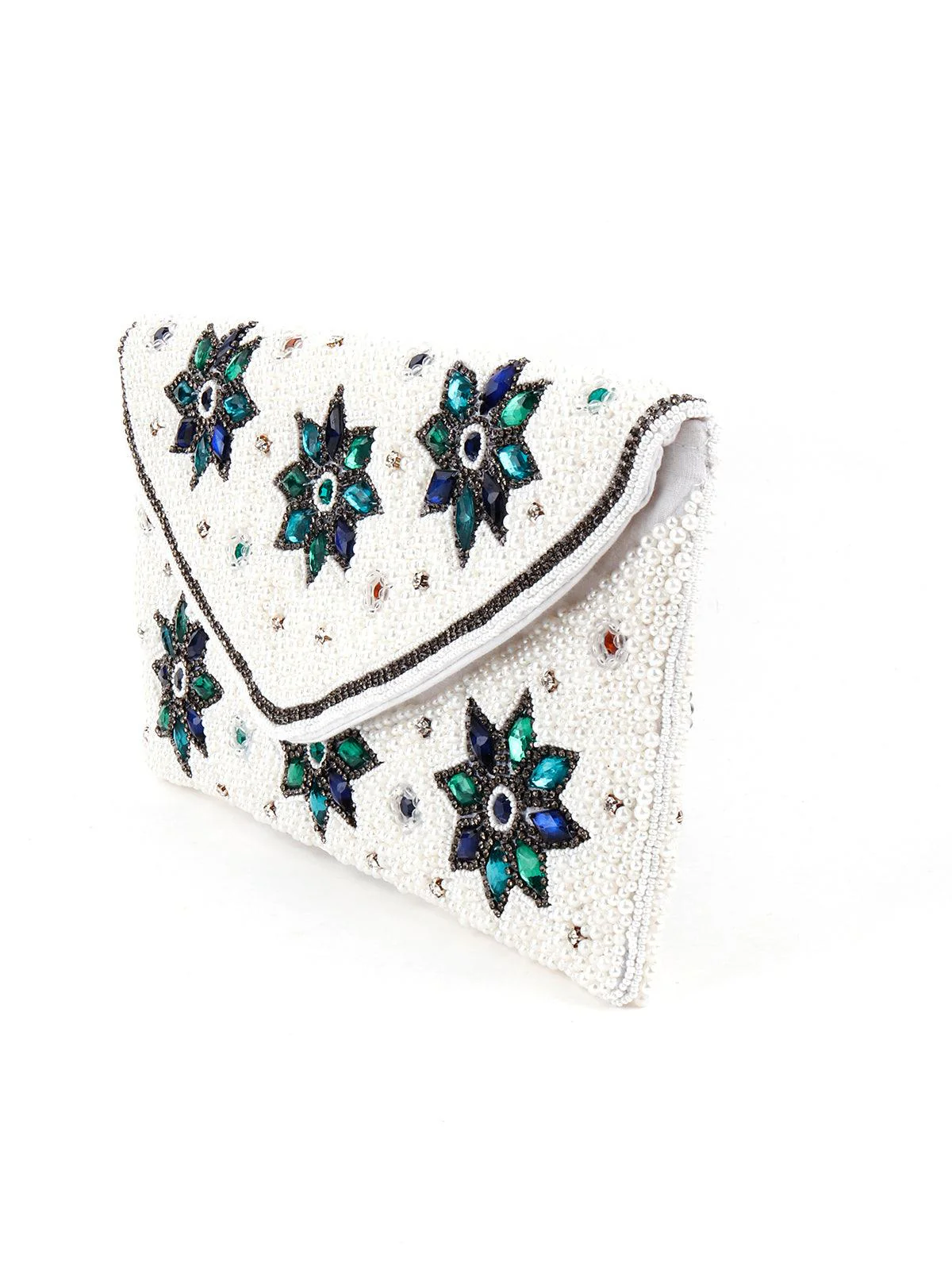 Odette Women Pearly-Studded White Envelope Clutch - Image 4