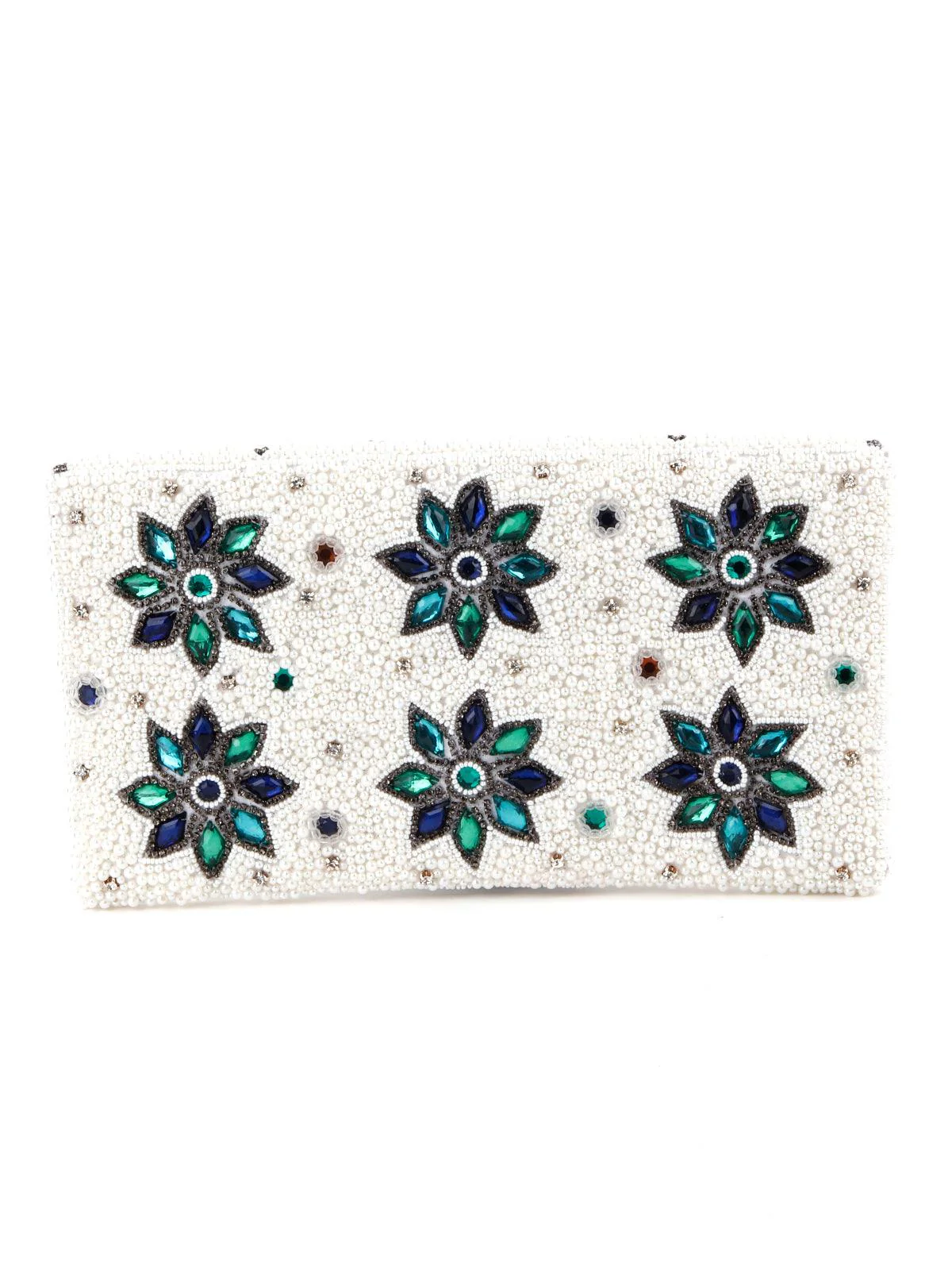 Odette Women Pearly-Studded White Envelope Clutch - Image 5