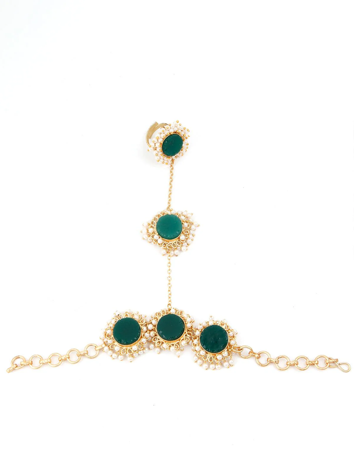 Odette Women Perfect Gold Tone Green Druzy-Pearl Bracelet - Image 3