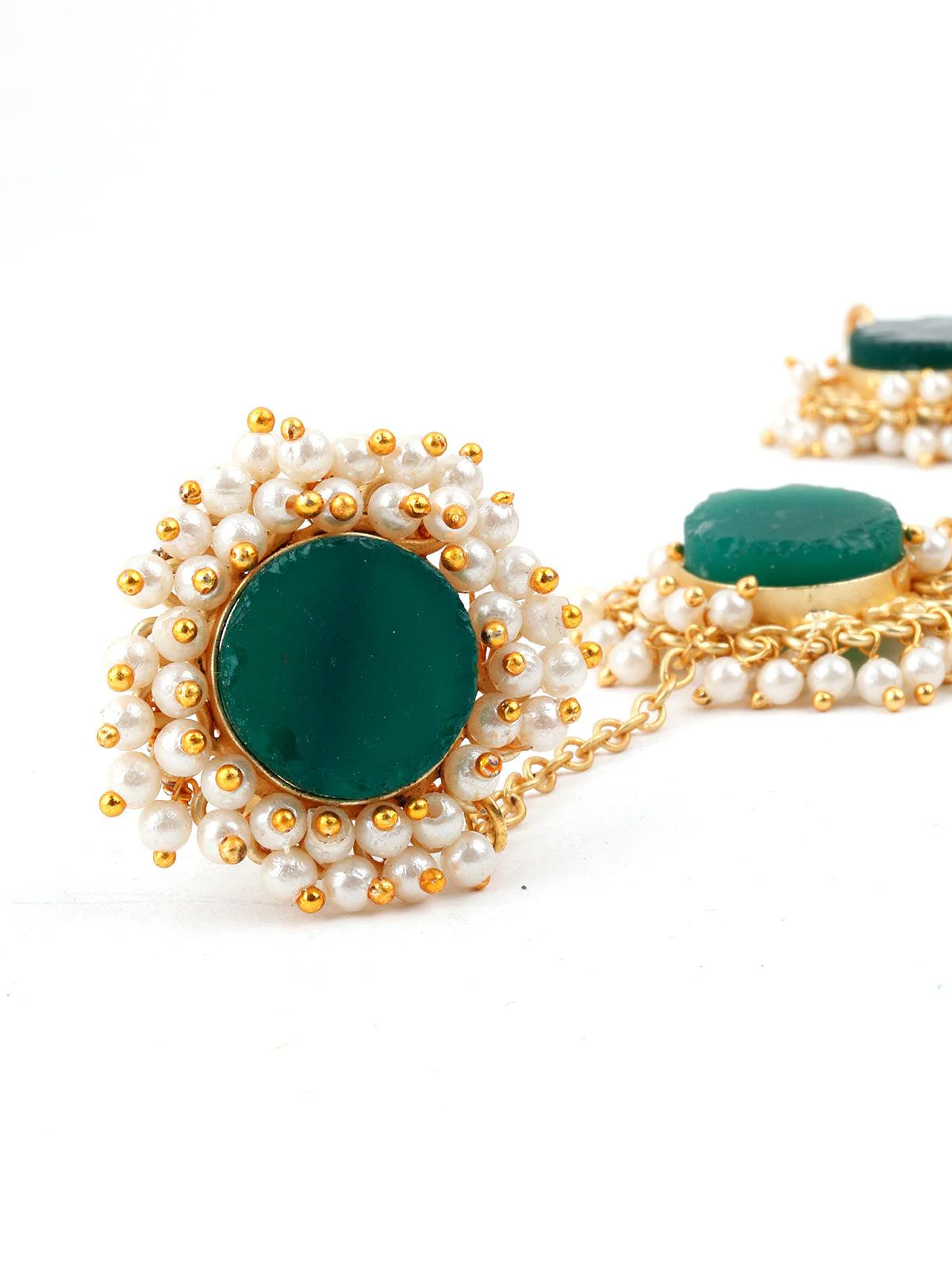 Odette Women Perfect Gold Tone Green Druzy-Pearl Bracelet - Image 4