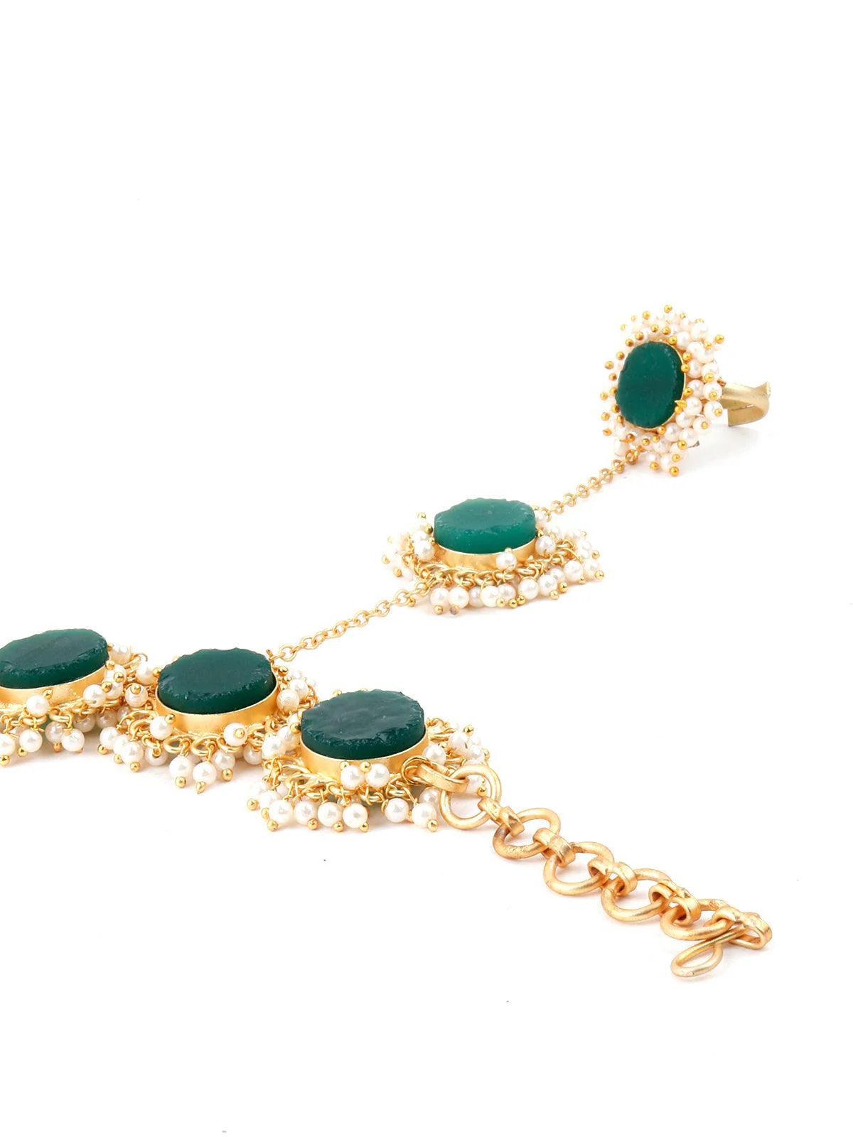 Odette Women Perfect Gold Tone Green Druzy-Pearl Bracelet - Image 5