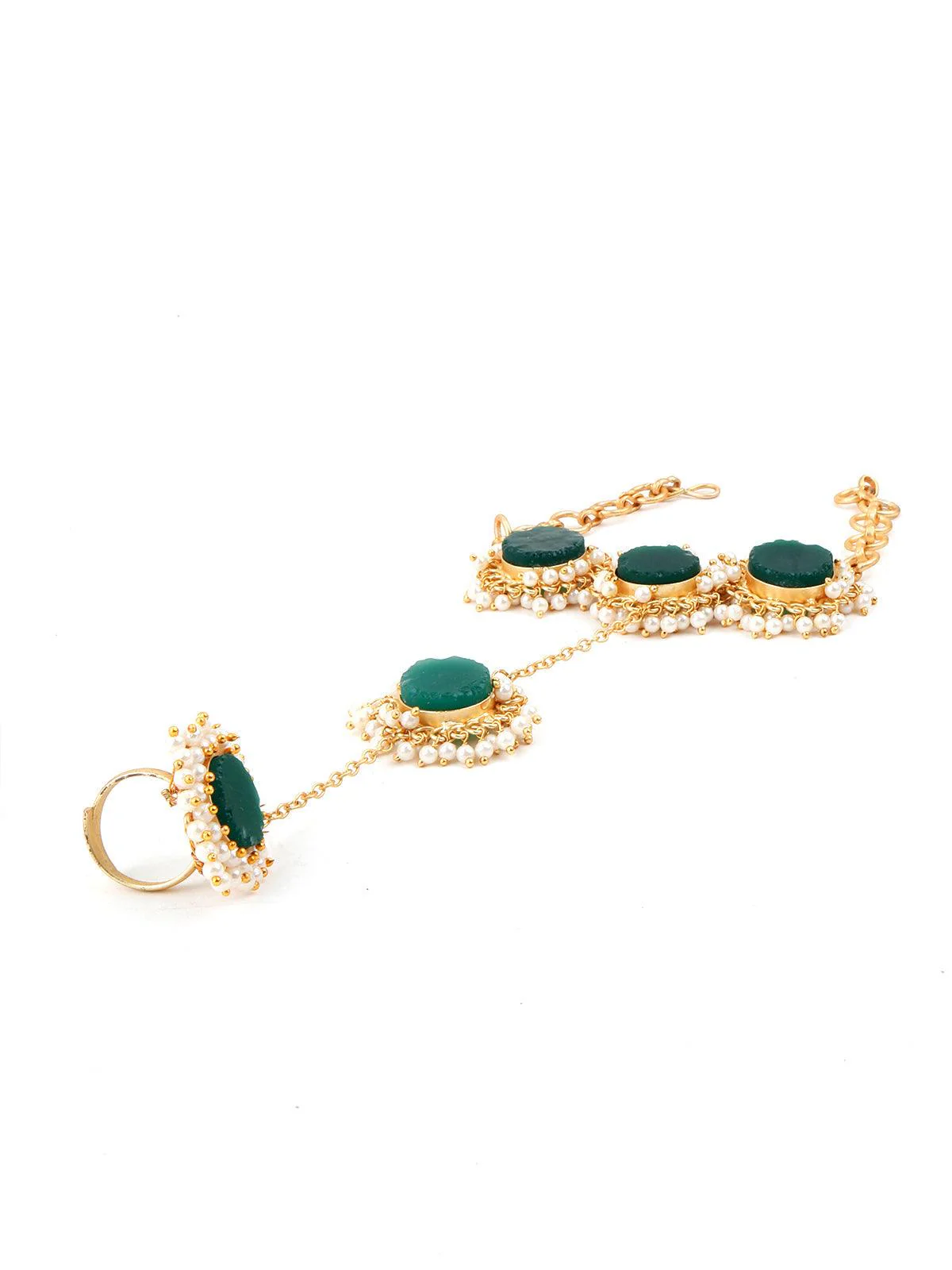 Odette Women Perfect Gold Tone Green Druzy-Pearl Bracelet - Image 6
